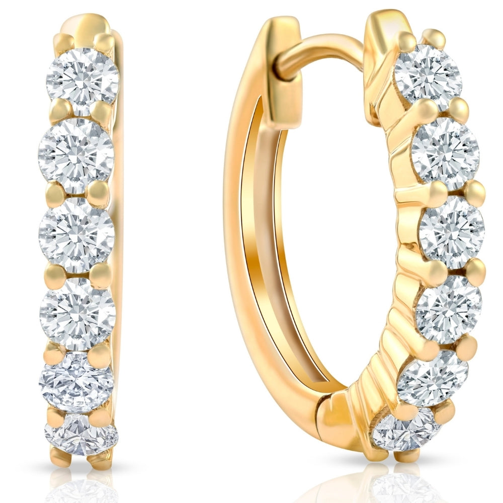 3/4 Ct TW Diamond Hoops Women's Earrings in White or Yellow Gold 15mm tall