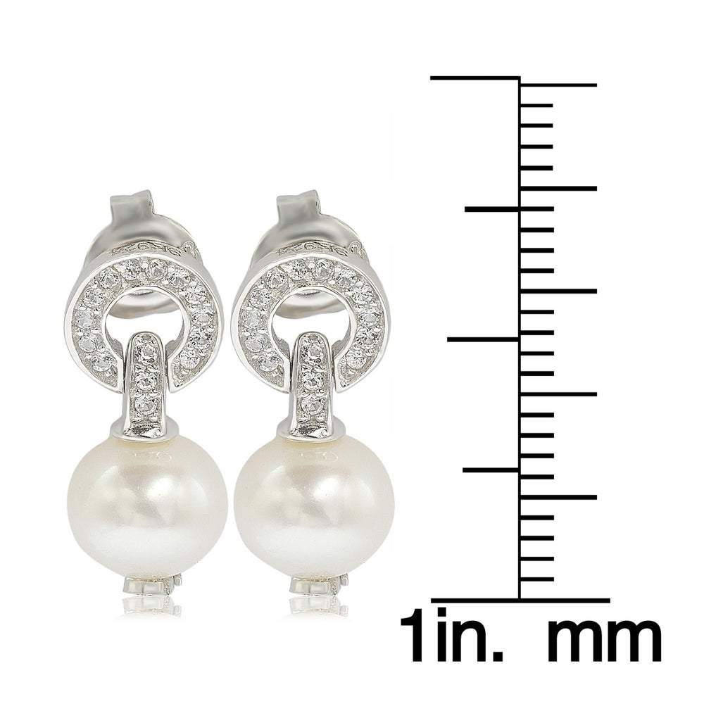 Suzy Levian Sterling Silver Pearl & White Sapphire Circle Earrings