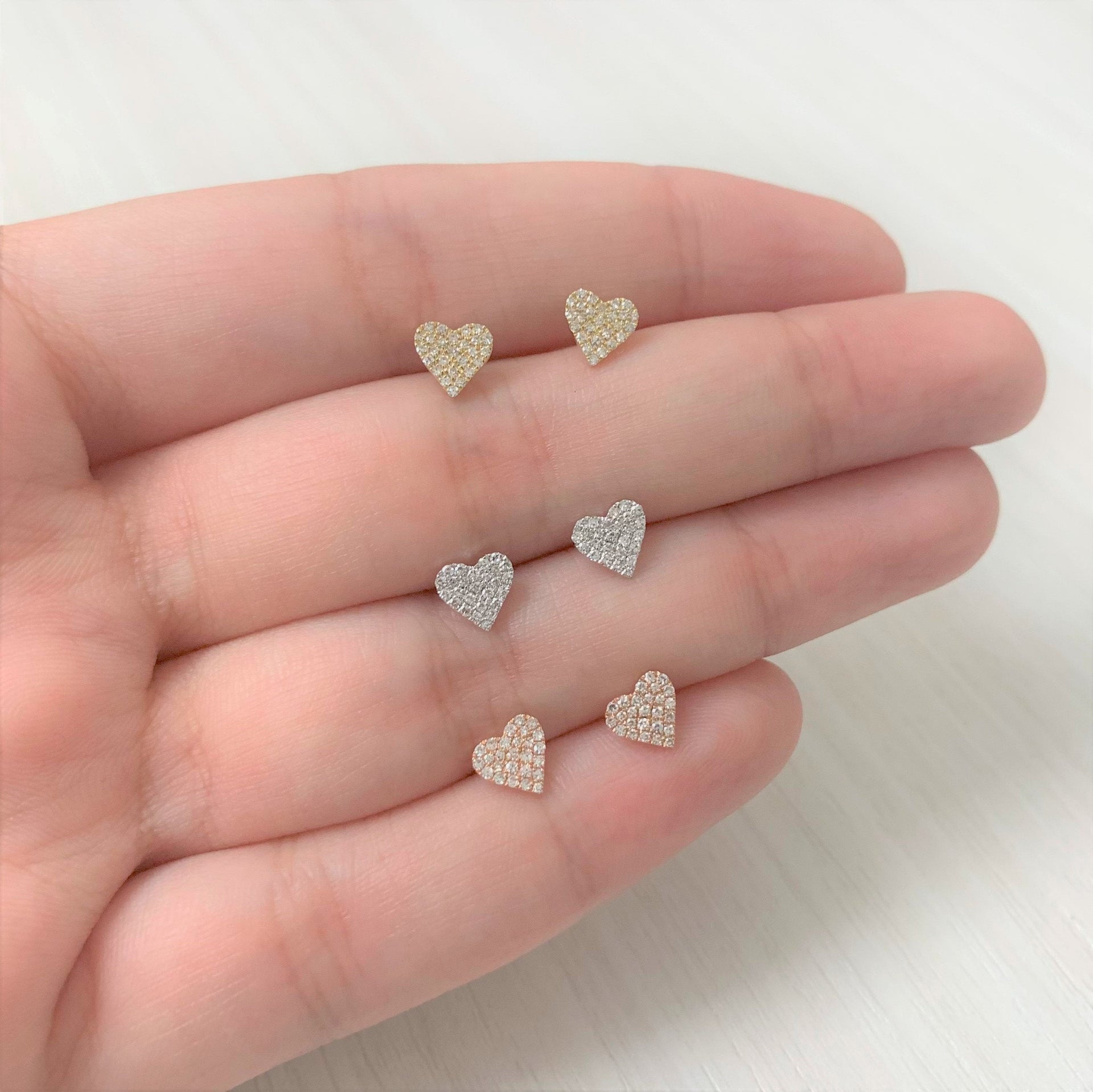 14k Gold & Diamond Heart Stud Earrings