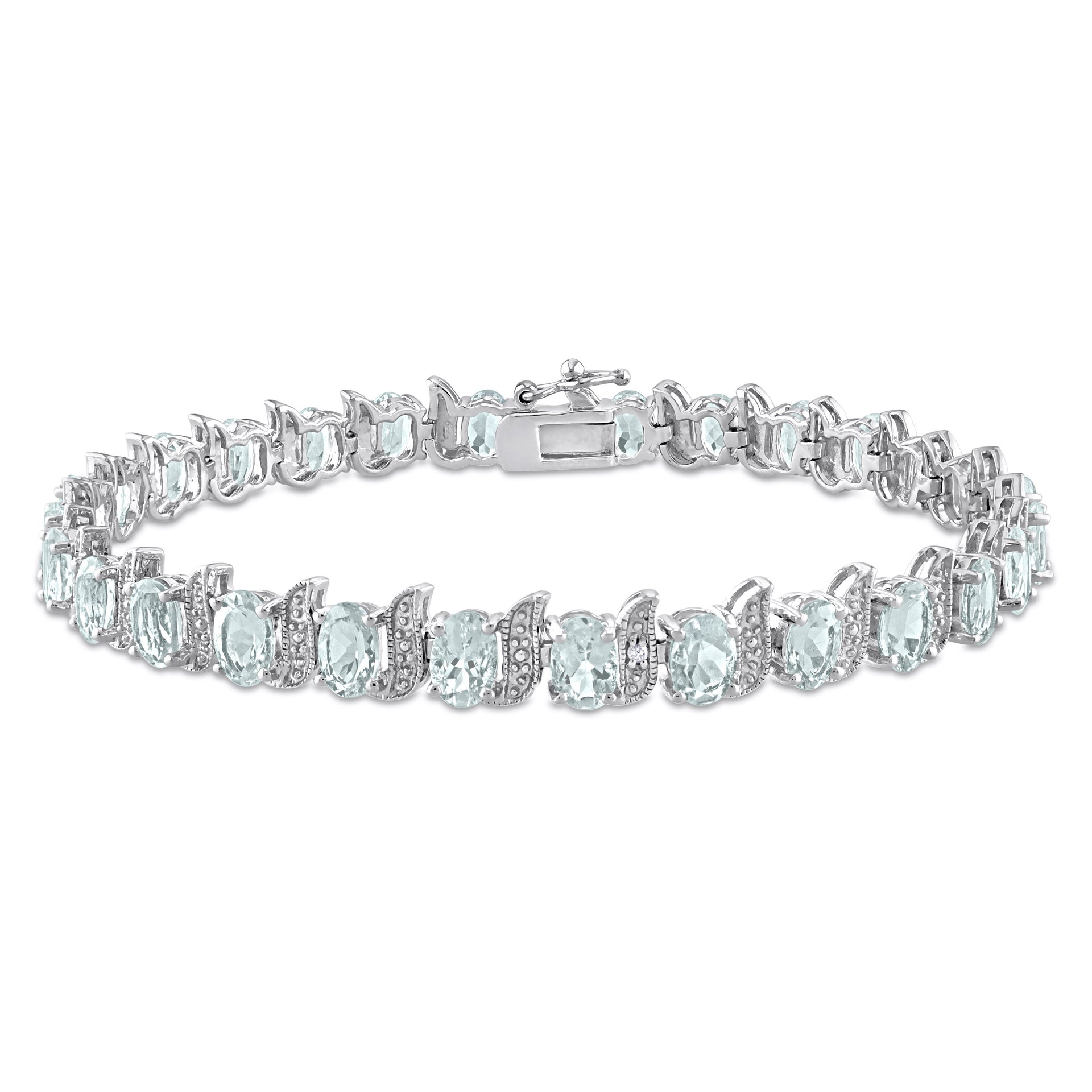 Mimi & Max 11 1/5ct TGW Oval Aquamarine and Diamond Accent S Link Tennis Bracelet in Sterling Silver
