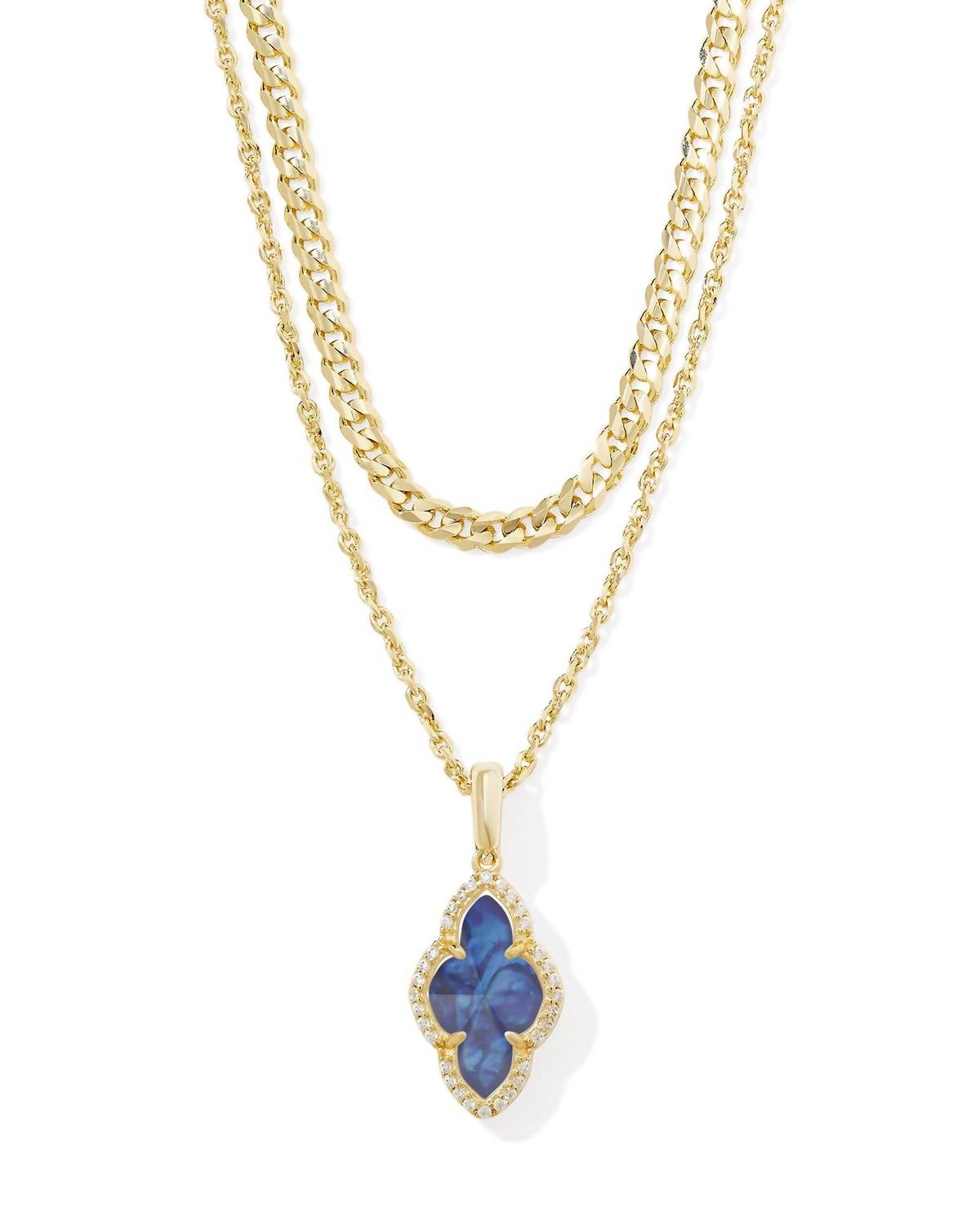 Abbie Pave Frame Multi Strand Necklace In Navy Abalone