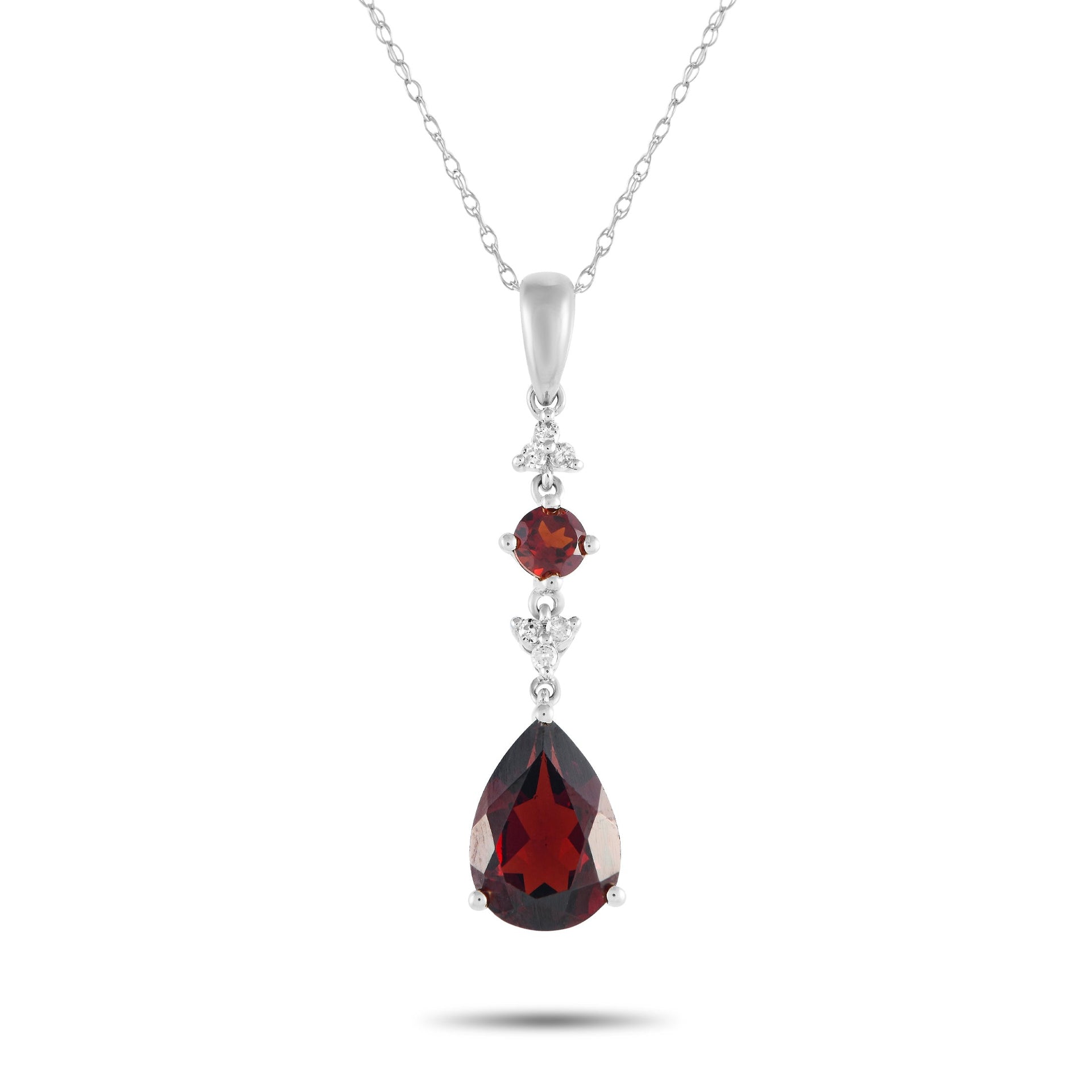 LB Exclusive 14K White Gold 0.05ct Diamond and Garnet Pendant Necklace PD4-16247WGA
