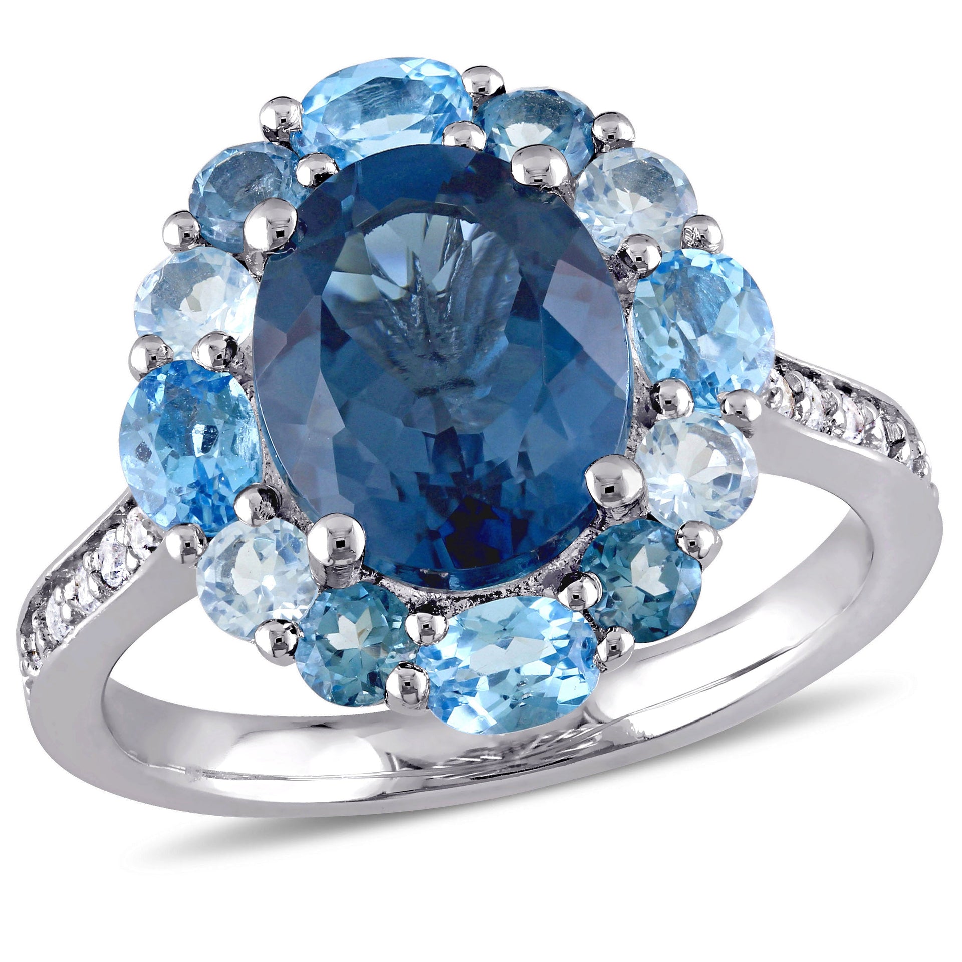 5 3/8 ct TW London, Swiss and Sky Blue Topaz Halo Ring in Sterling Silver