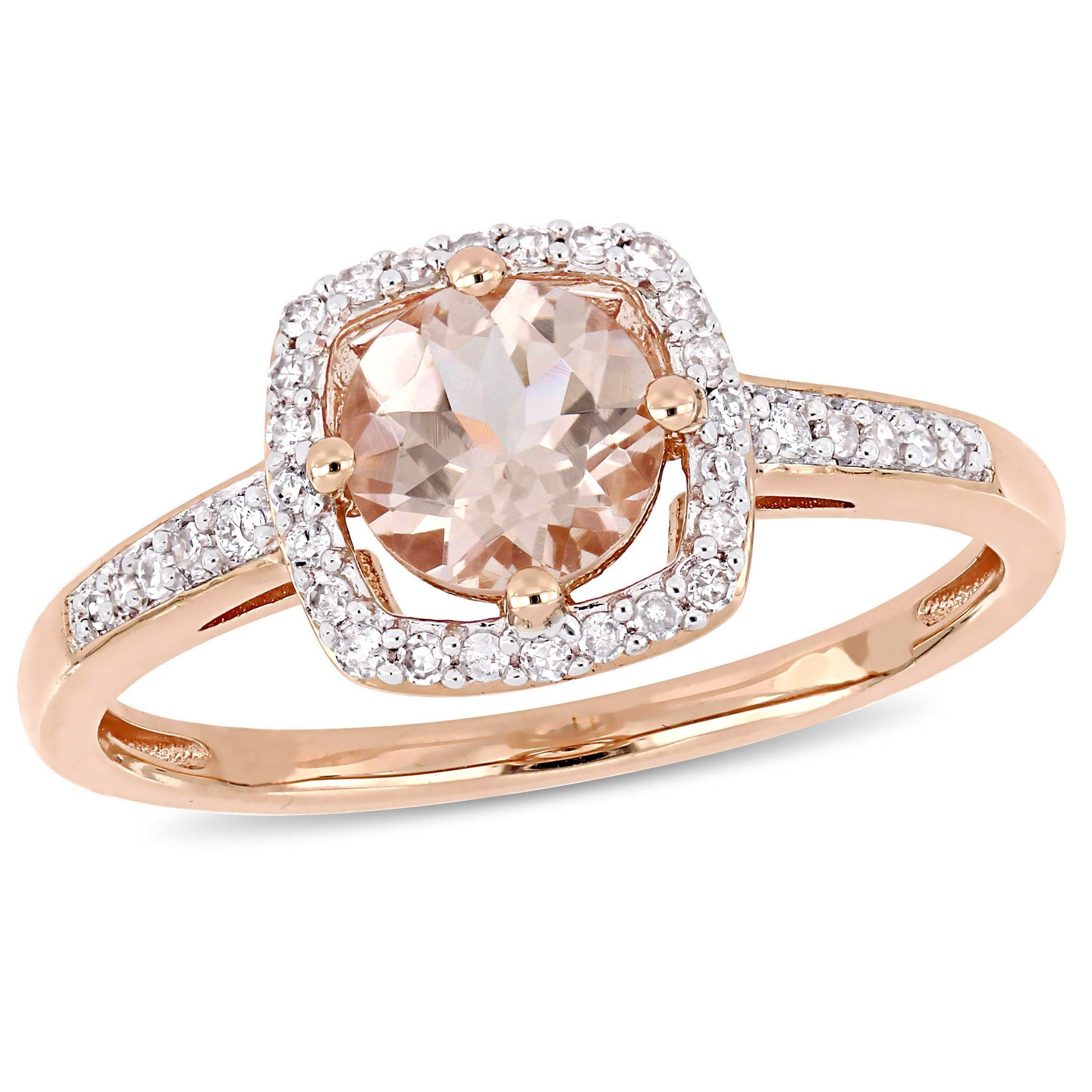 Mimi & Max 4/5ct TGW Morganite 1/7ct TW Diamond Halo Ring 10k Rose Gold