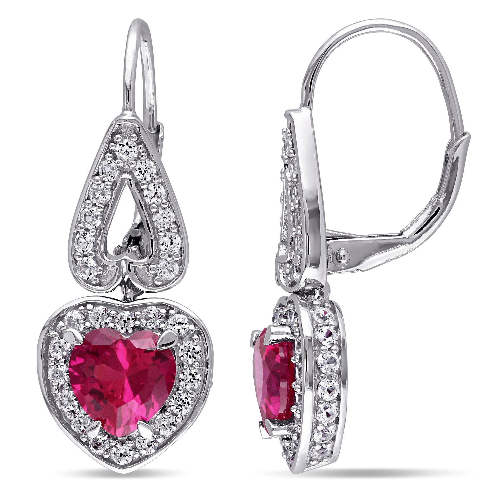 Mimi & Max 4 7/8ct TGW Created Ruby and White Sapphire Heart Leverback Earrings in Sterling Silver