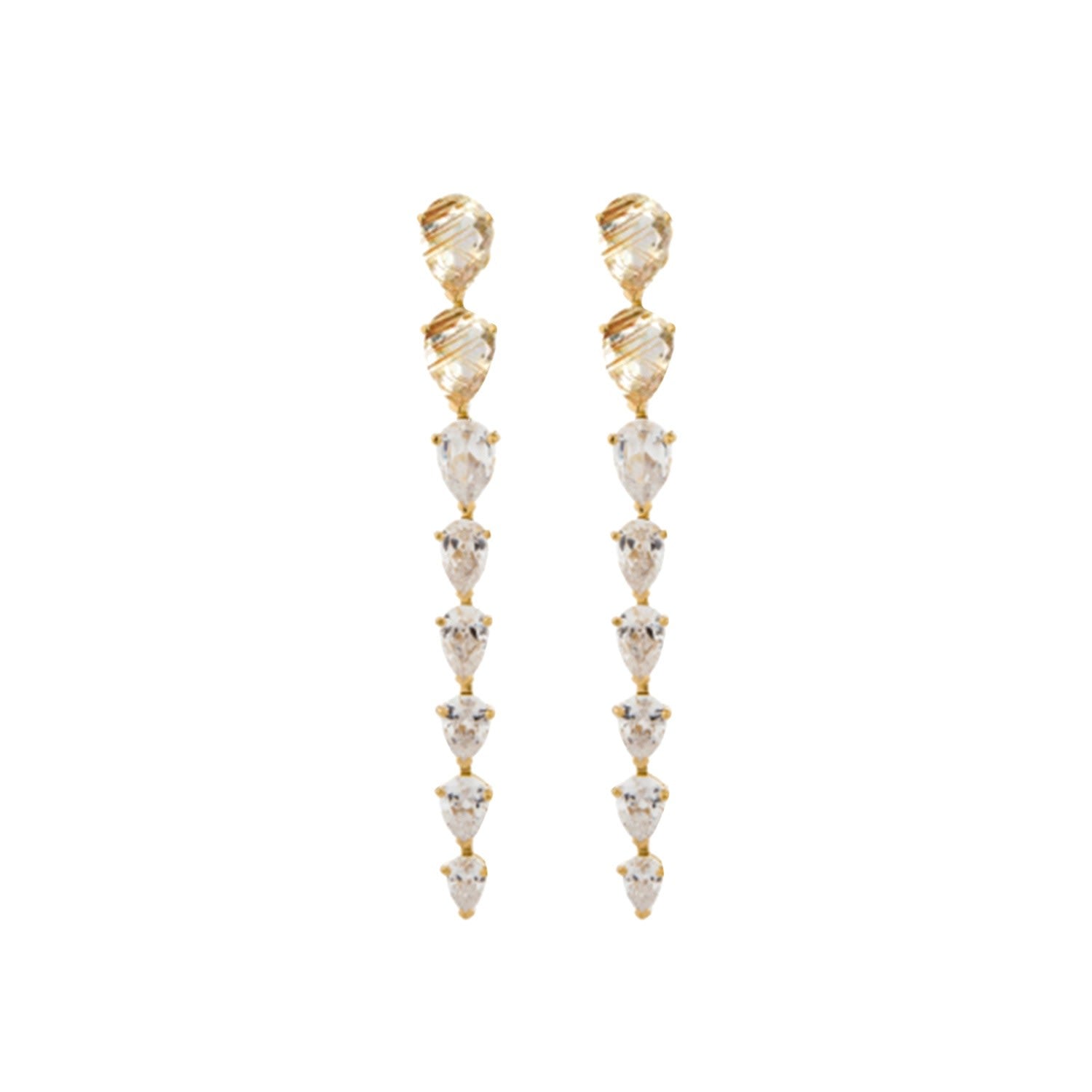 Pure Drop Earrings With Gold Rutile & Man Made Cz Diamond Stimulant In 18K Gold Vermeil