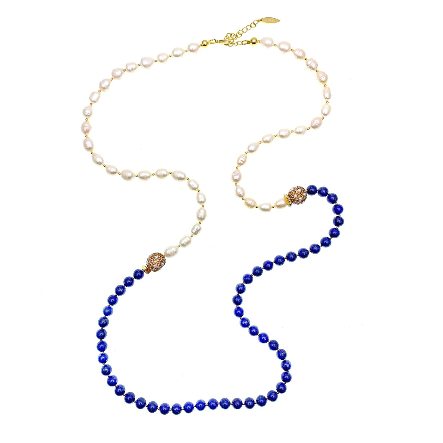 Lapis With Freshwater Pearls Two-Ways Necklace