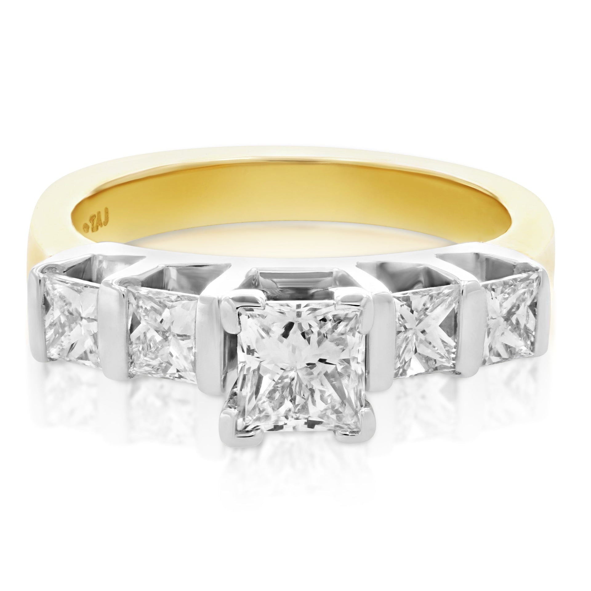 1.75 cttw 5 Stone Princess Cut Diamond Engagement Ring 14K Yellow Gold SI2-I1