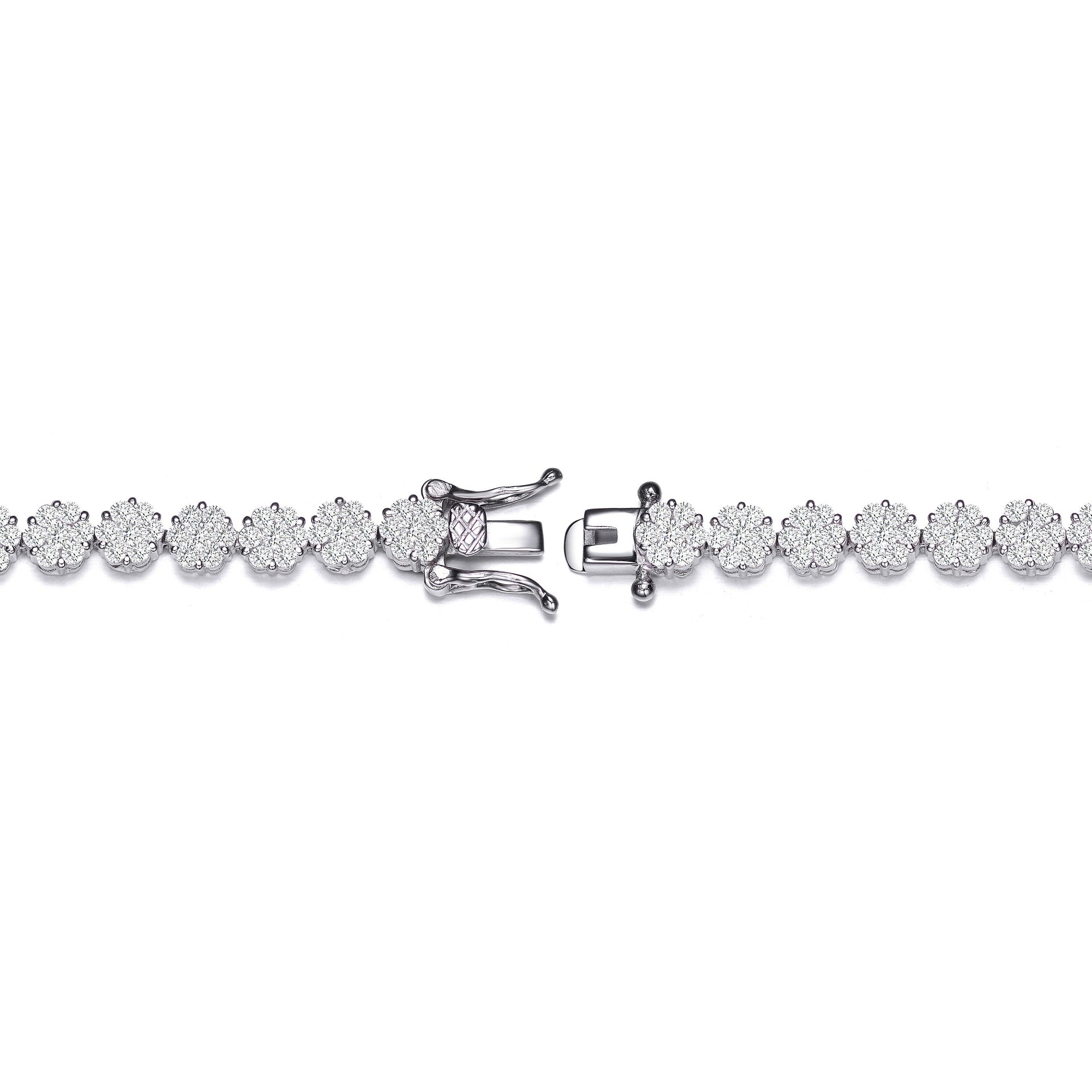 Sterling Silver Cubic Zirconia Flower Design Tennis Bracelet
