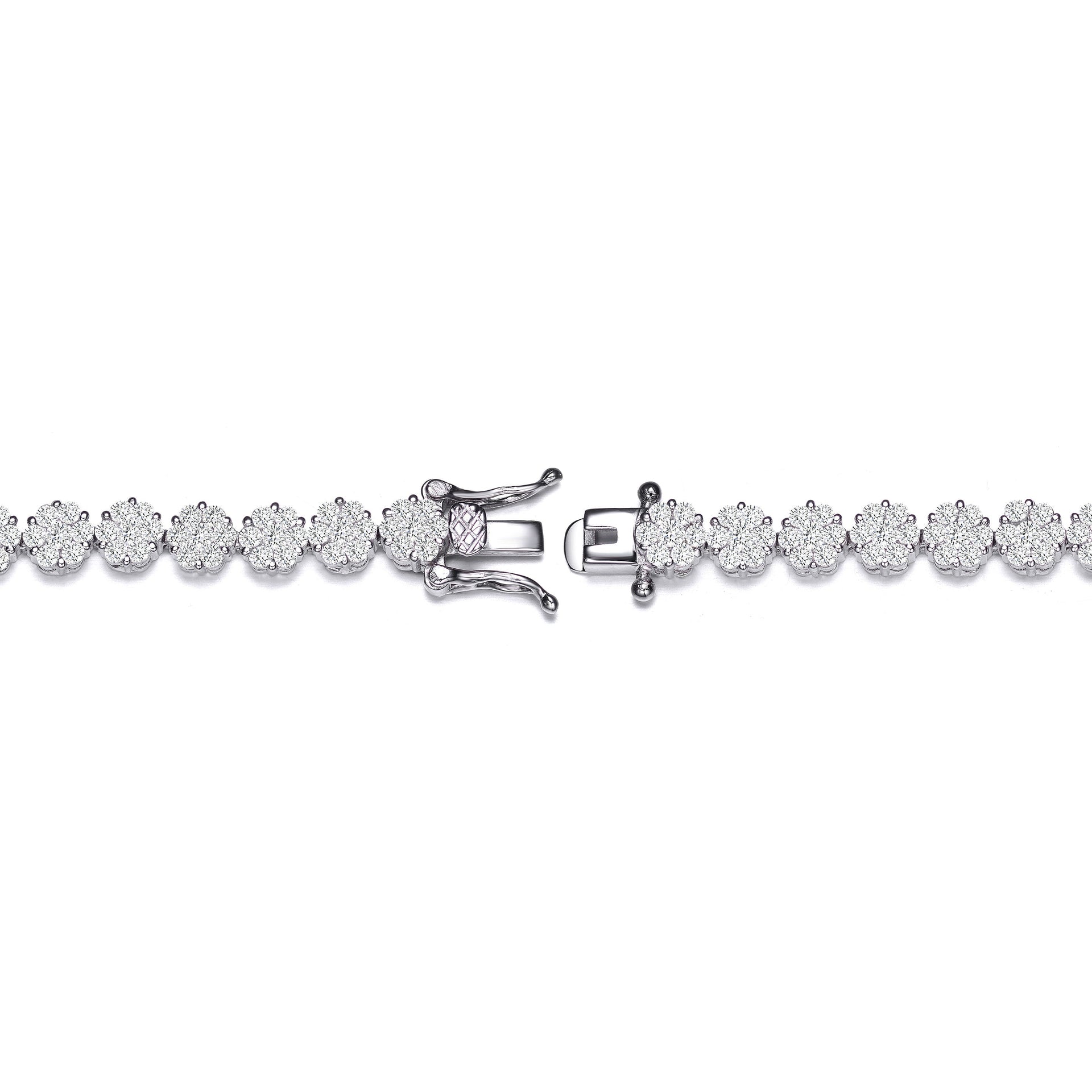 Sterling Silver Cubic Zirconia Flower Design Tennis Bracelet