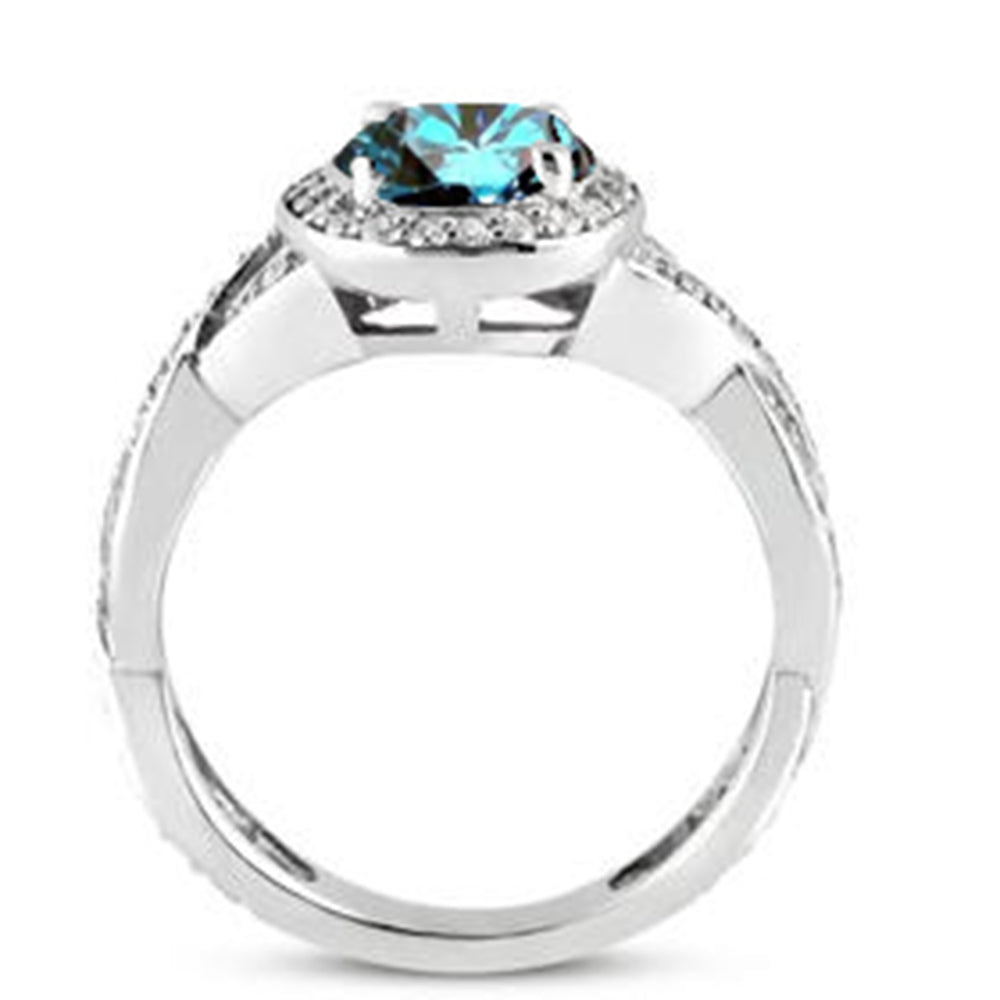 3/4ct Pave Halo Blue Diamond Engagement Ring 14K White Gold