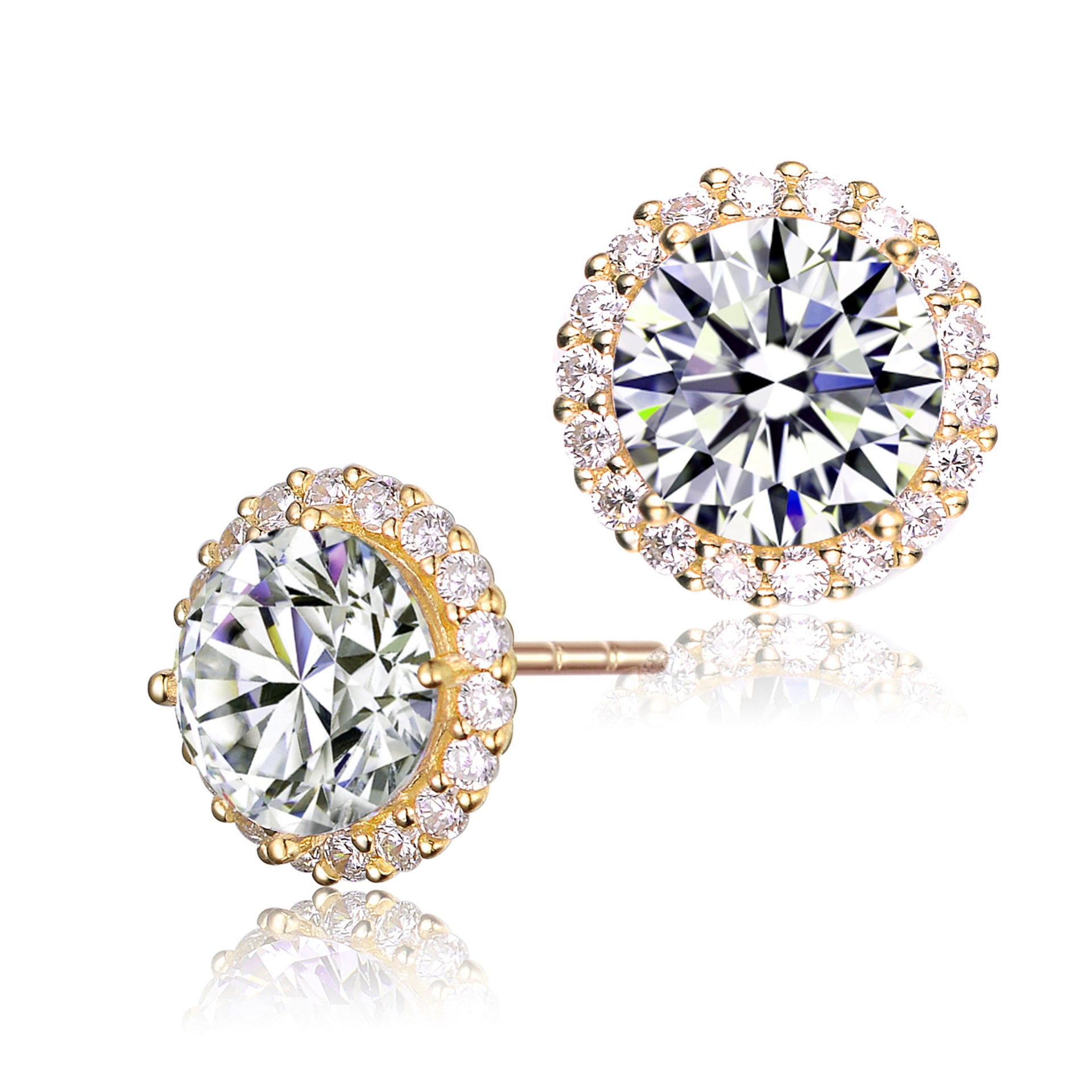 Sterling Silver Gold Plated Cubic Zirconia Button Stud Earrings