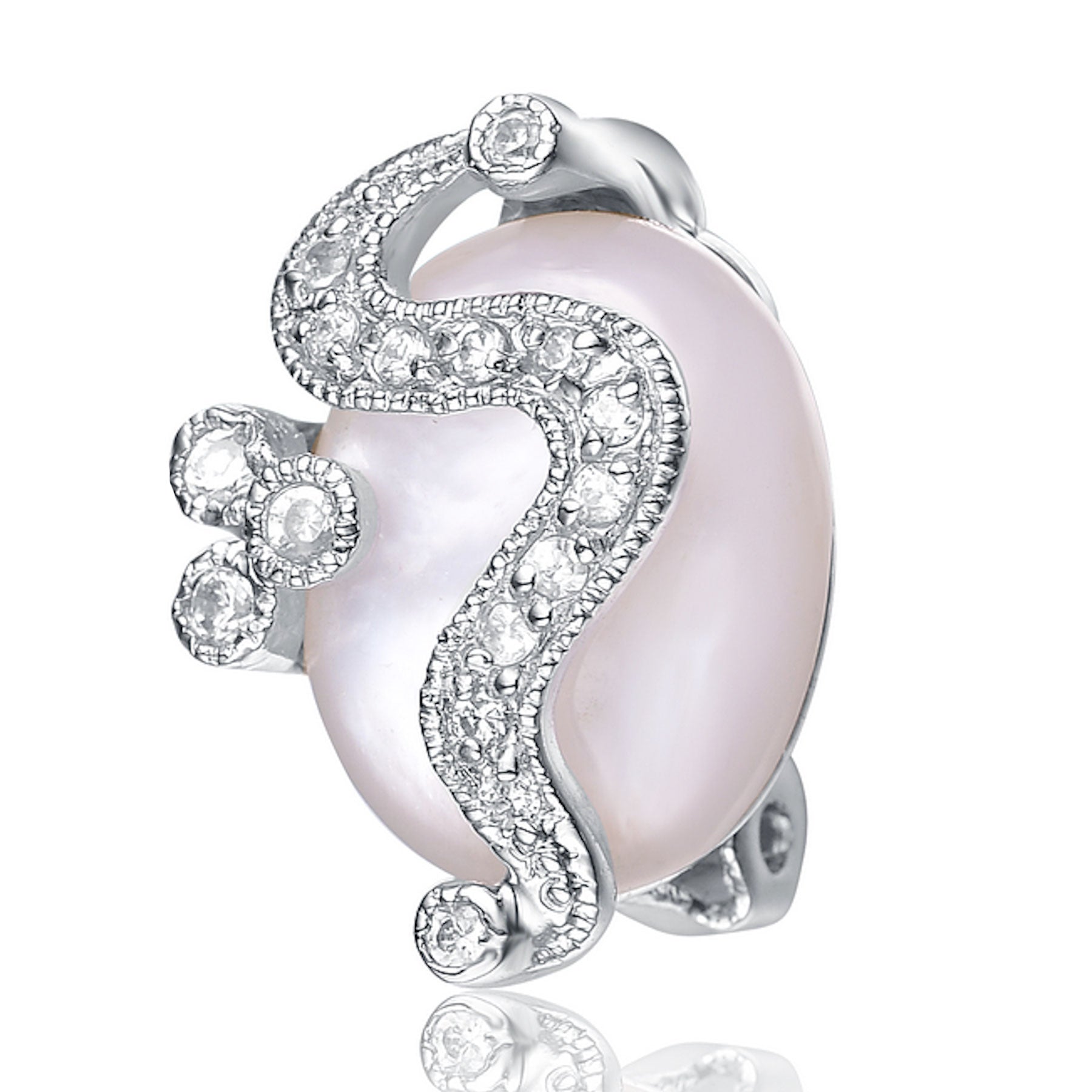 Sterling Silver Cubic Zirconia and White Stone Swirl Stud Earrings