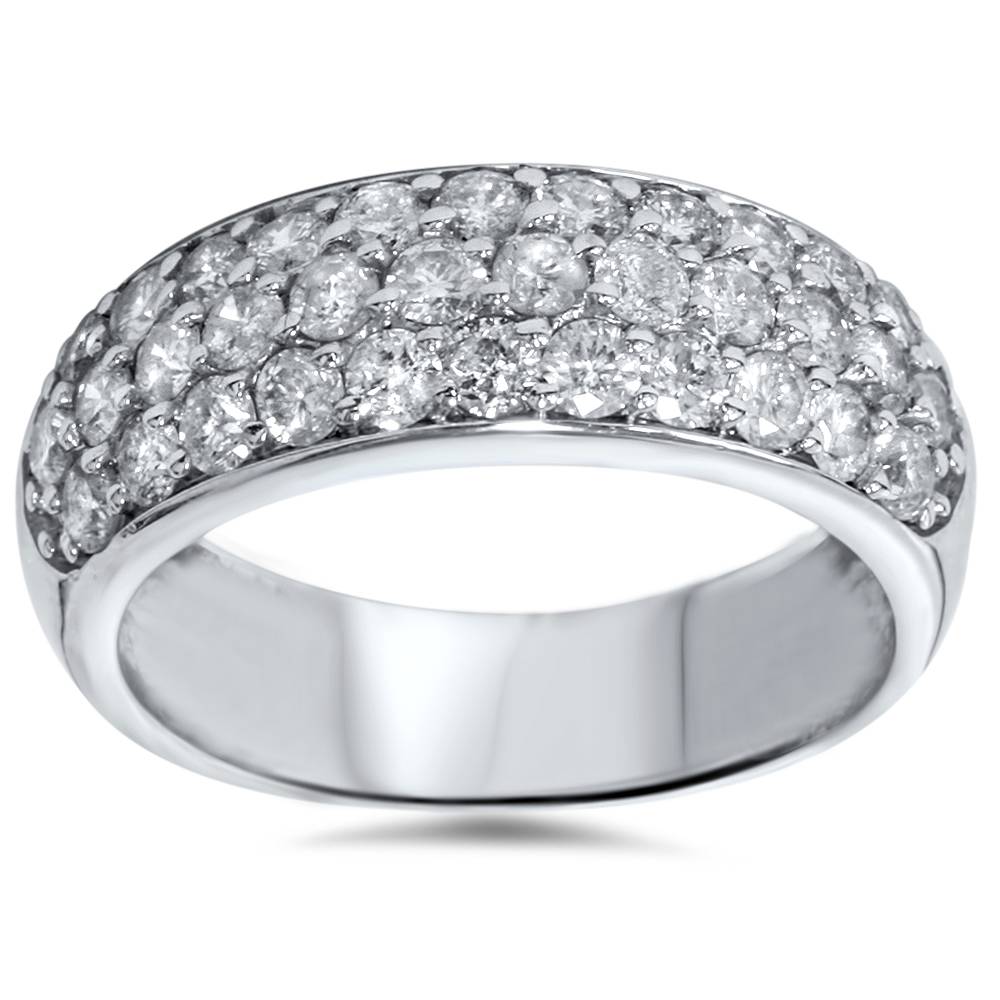 1 1/2 CT Pave Diamond Wedding Anniversary 10K White Gold Women's Wide Band