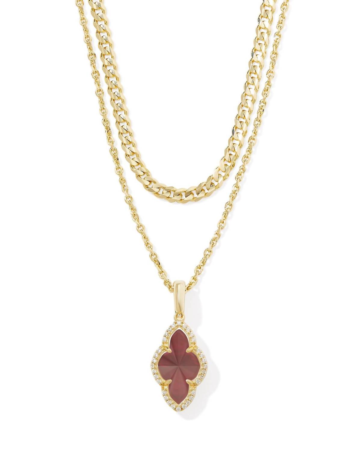 Abbie Pave Frame Multi Strand Necklace In Cranberry Illusion