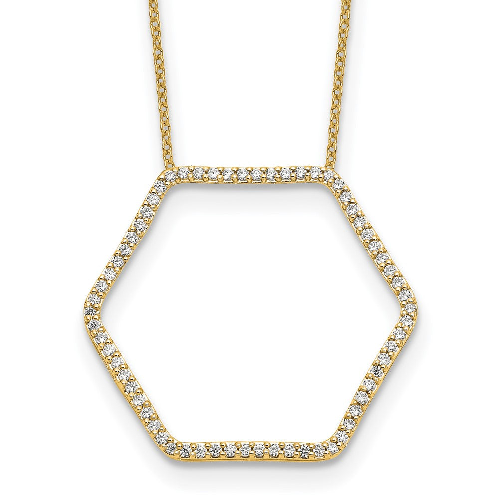 14K Gold 1/2 CT Lab Grown Diamond Hexagon Pendant Necklace 18'