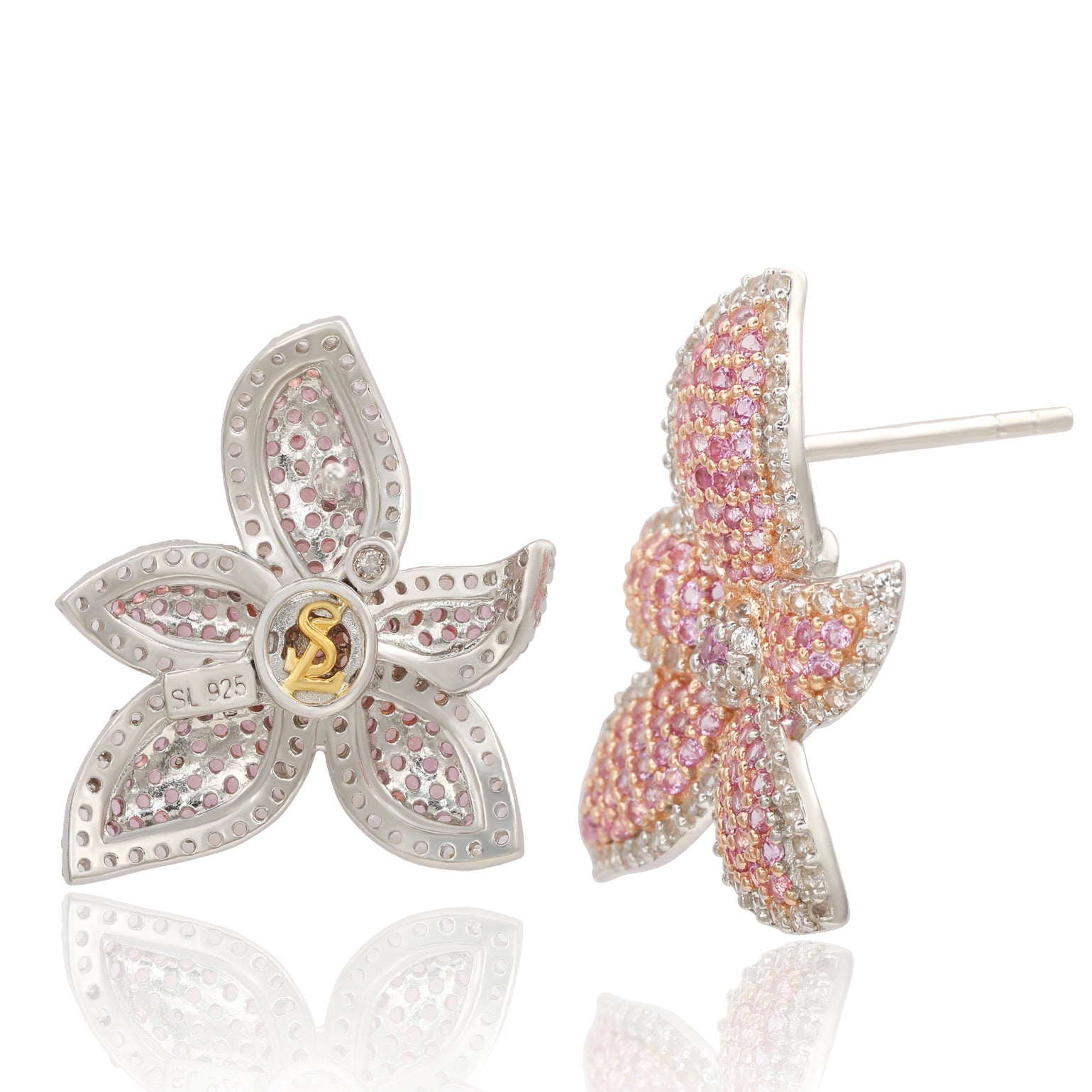 Suzy Levian Sterling Silver Pink Sapphire & White Sapphire Flower Earrings