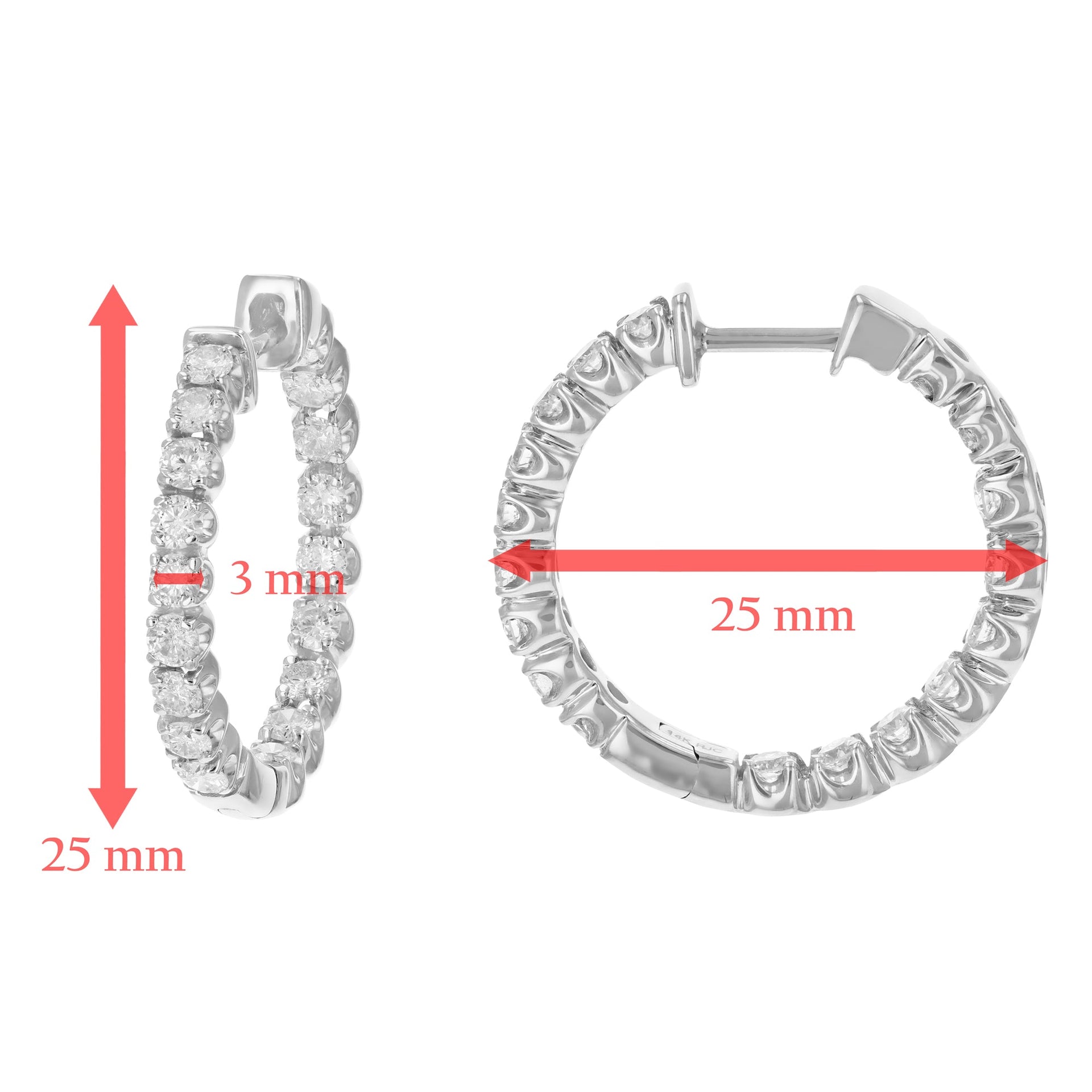 2 cttw Diamond Inside Out Hoop Earrings 14K White Gold Round Prong Set 1 Inch