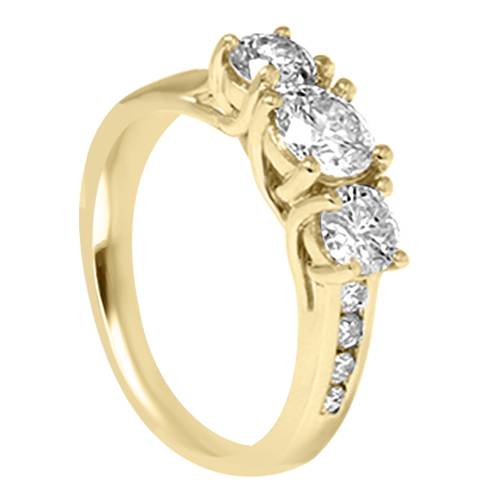 2ct Diamond Three Stone Engagement Ring 14K Yellow Gold Channel Set Round Cut