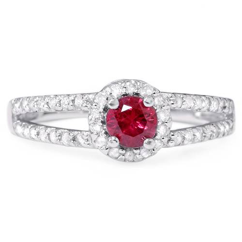 3/4ct Ruby & Diamond Split Shank Ring 14K White Gold