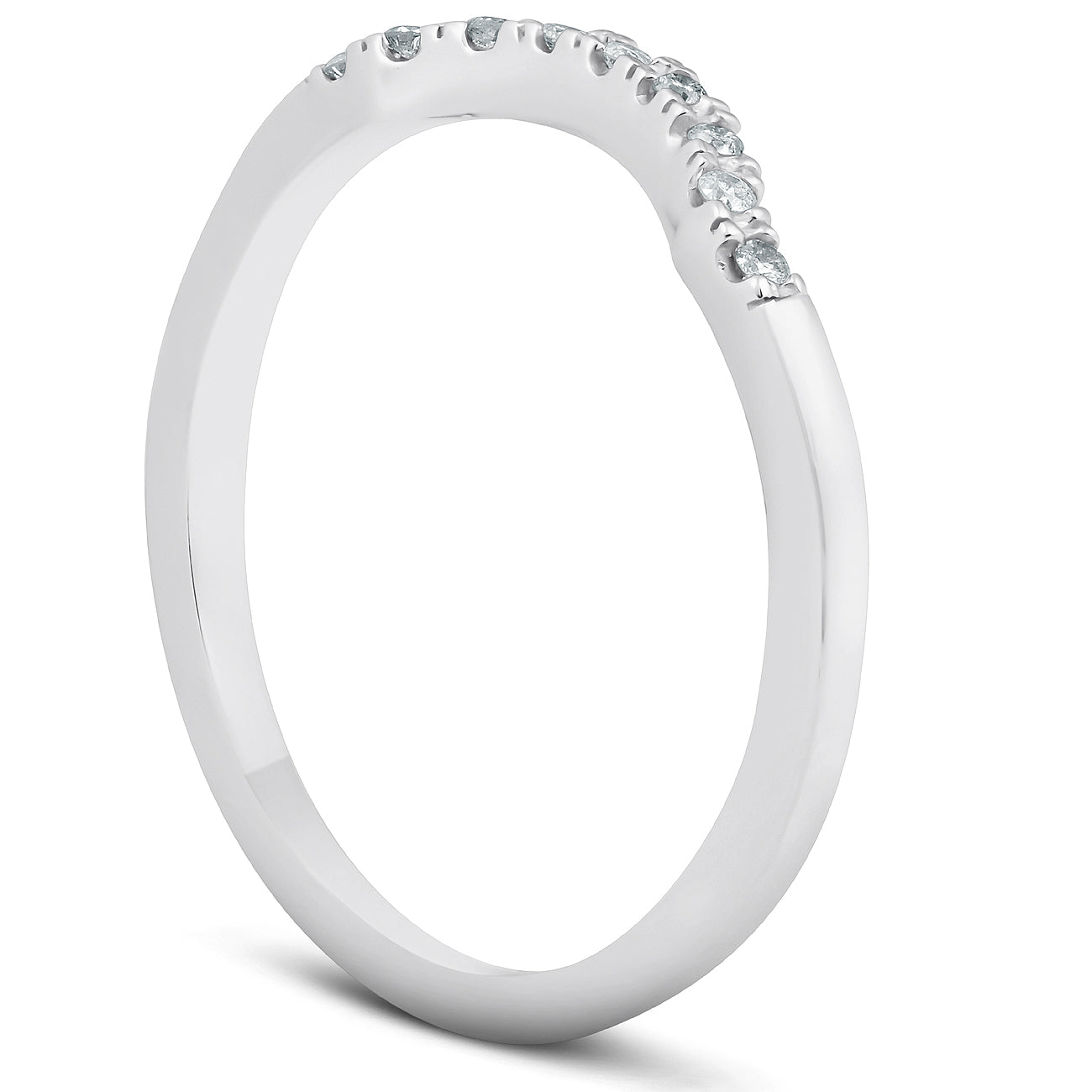 1/15ct Curved Contour Notched Diamond Wedding Ring 14K White Gold
