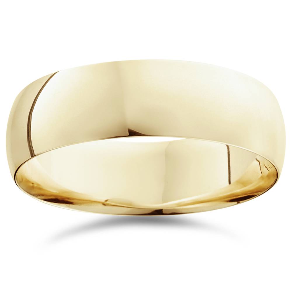 7mm Dome High Polished Wedding Band 14K Yellow Gold Size Selectable