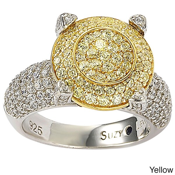 Suzy Levian Sterling Silver Pave Yellow Cubic Zirconia Ring