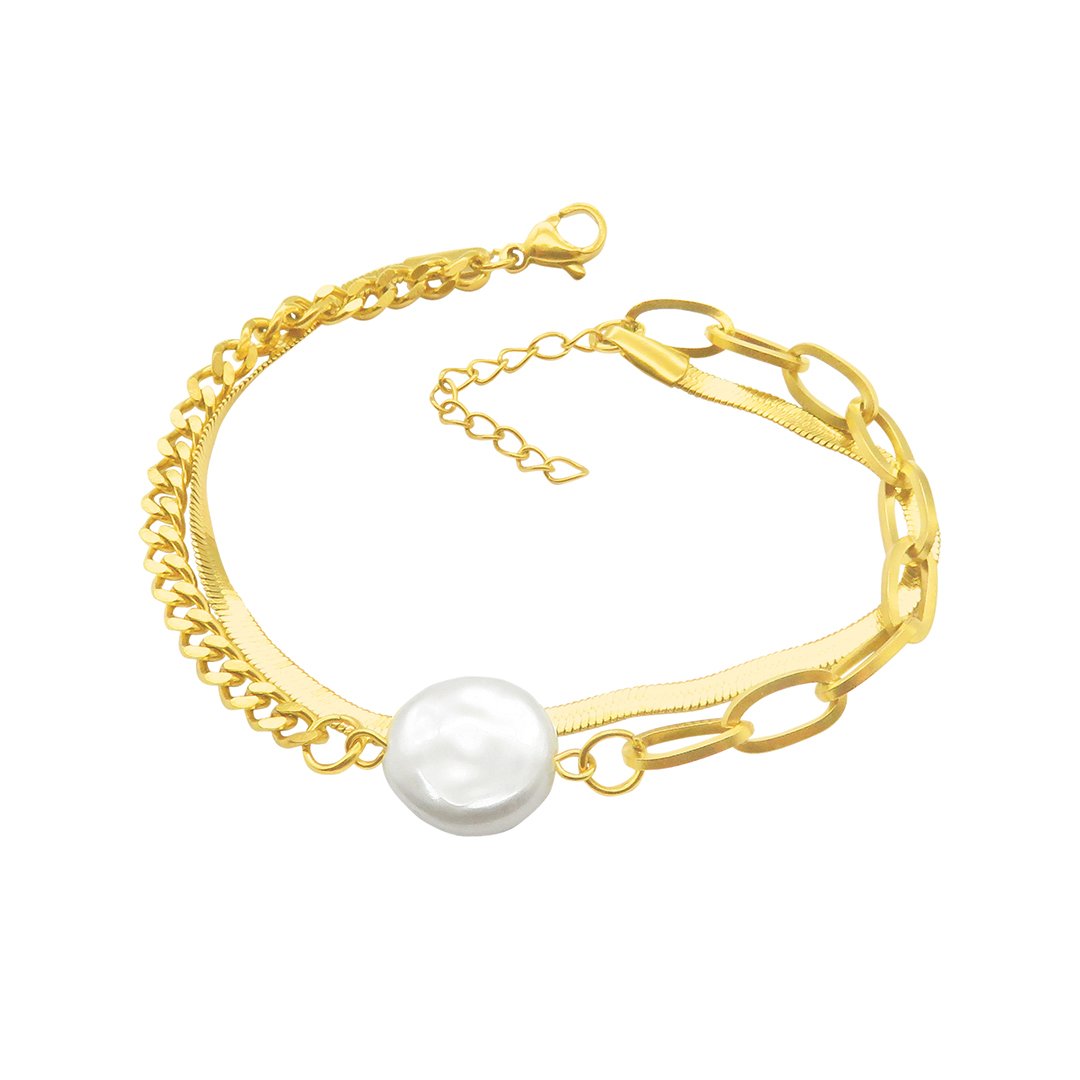Adornia Mixed Chain Pearl Bracelet gold