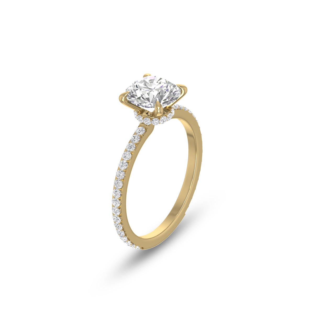 14K Yellow Gold Hidden Halo Cleo Ring With Certified 2 Carat Center Round Lab-grown Diamond