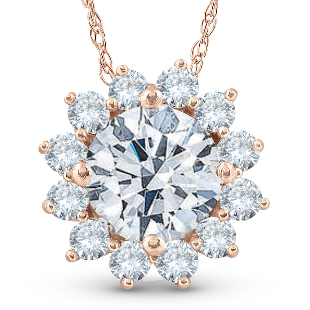 1 1/2 Ct Diamond (1ct center) Halo Pendant 14k Rose Gold Women's Necklace