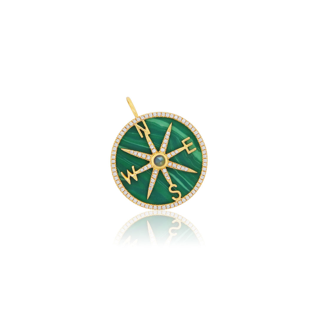 Malachite And Diamond Halo Compass Charm