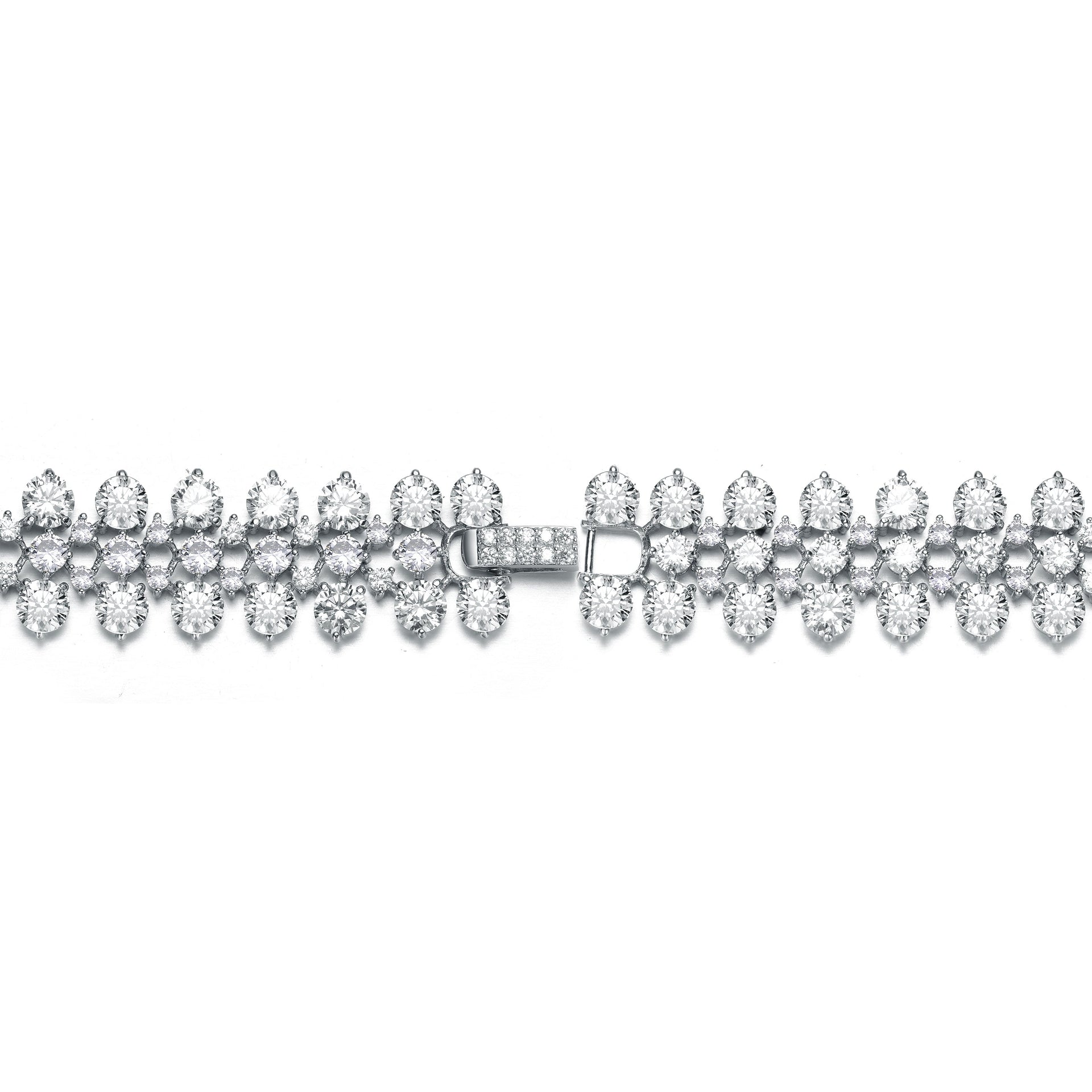 Sterling Silver White Gold Plated with Clear Cubic Zirconia Modern Tennis Bracelet
