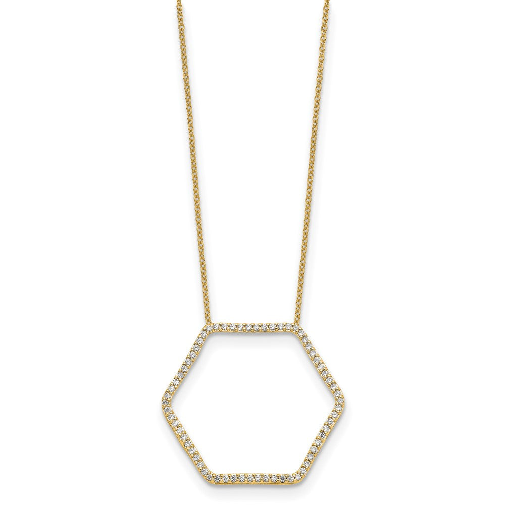 14K Gold 1/2 CT Lab Grown Diamond Hexagon Pendant Necklace 18'