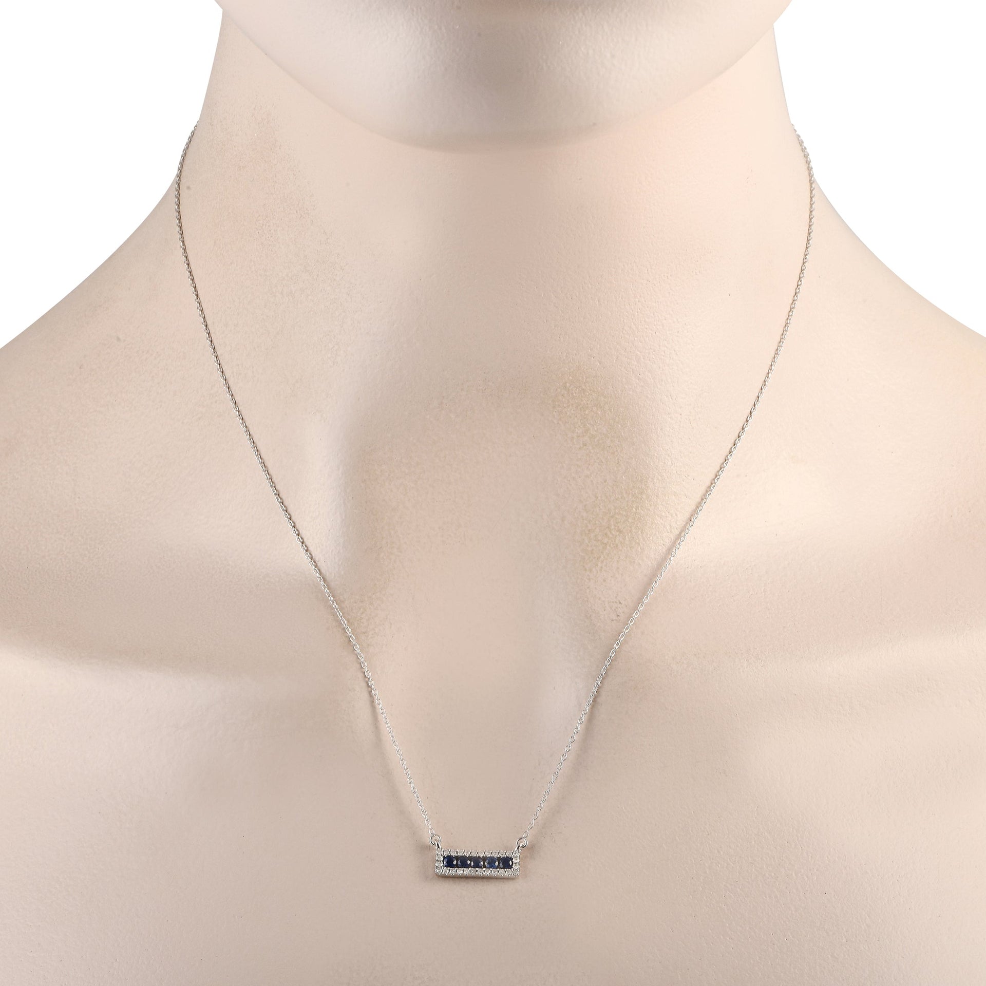 LB Exclusive 14K White Gold 0.15ct Diamond and Sapphire Pendant Necklace NK4-14783WSA