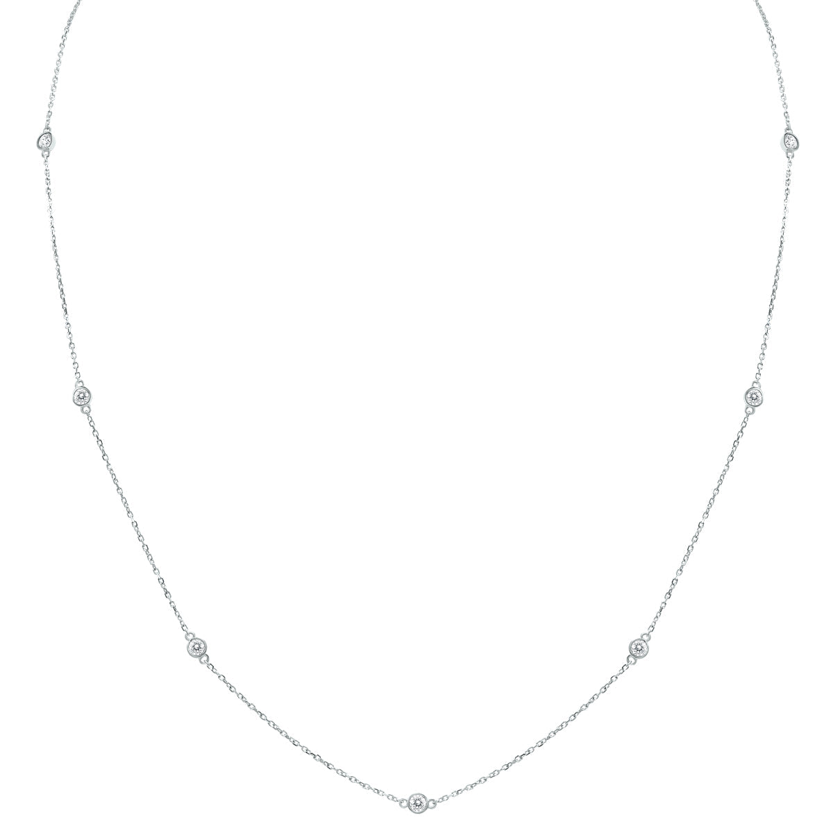 1/2 Carat Tw Bezel Set Diamond Station Necklace In 14K