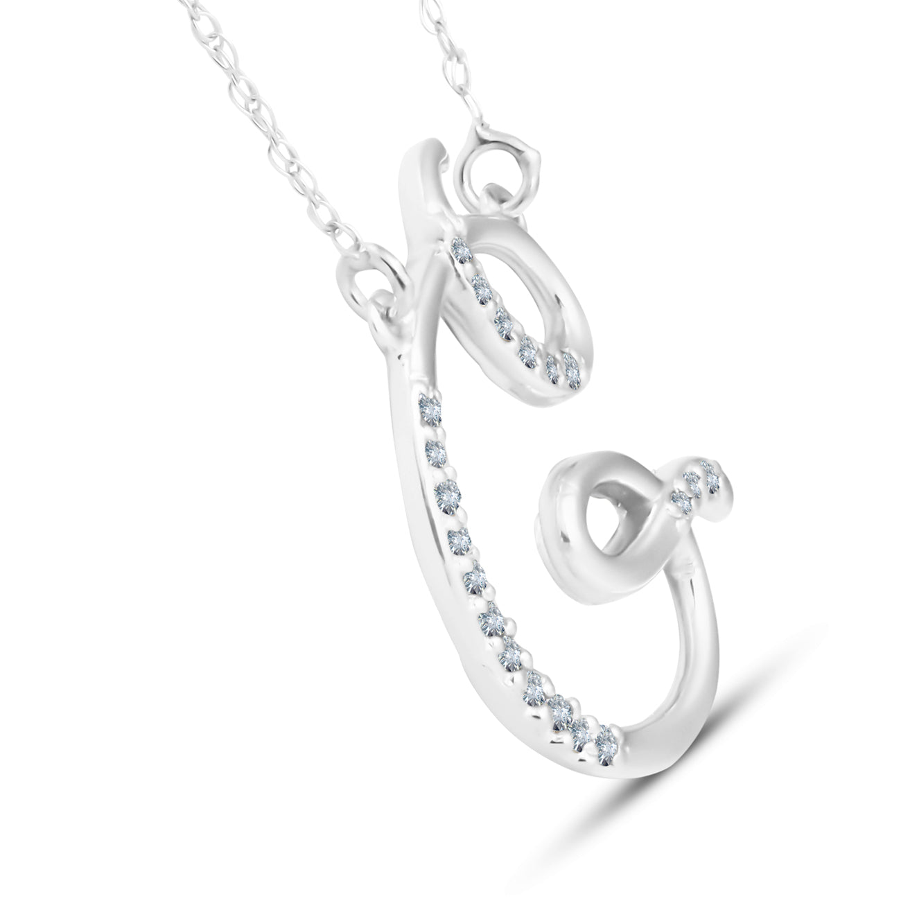 1/4ct Diamond 'G' Initial Pendant 18' Necklace 14K White Gold