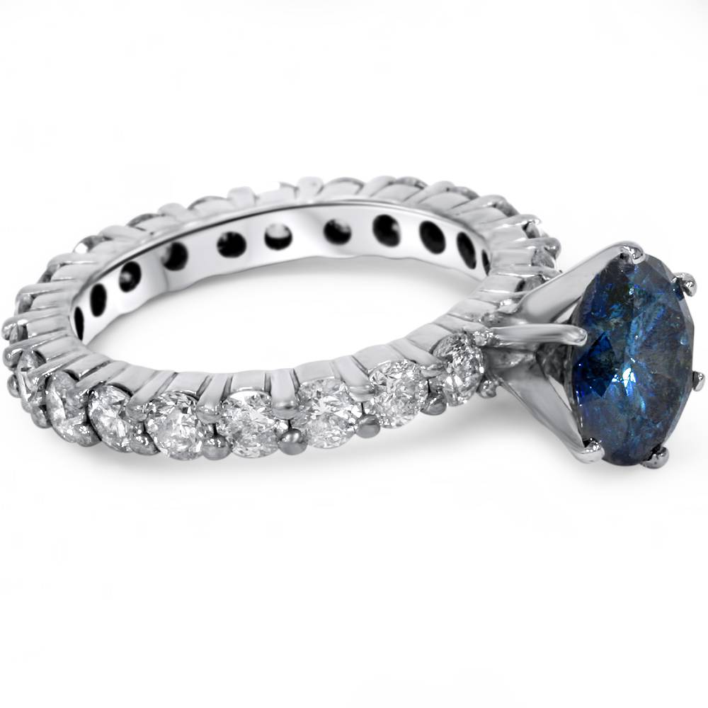 4 3/4ct Blue & White Diamond Eternity Engagement Ring 14K White Gold