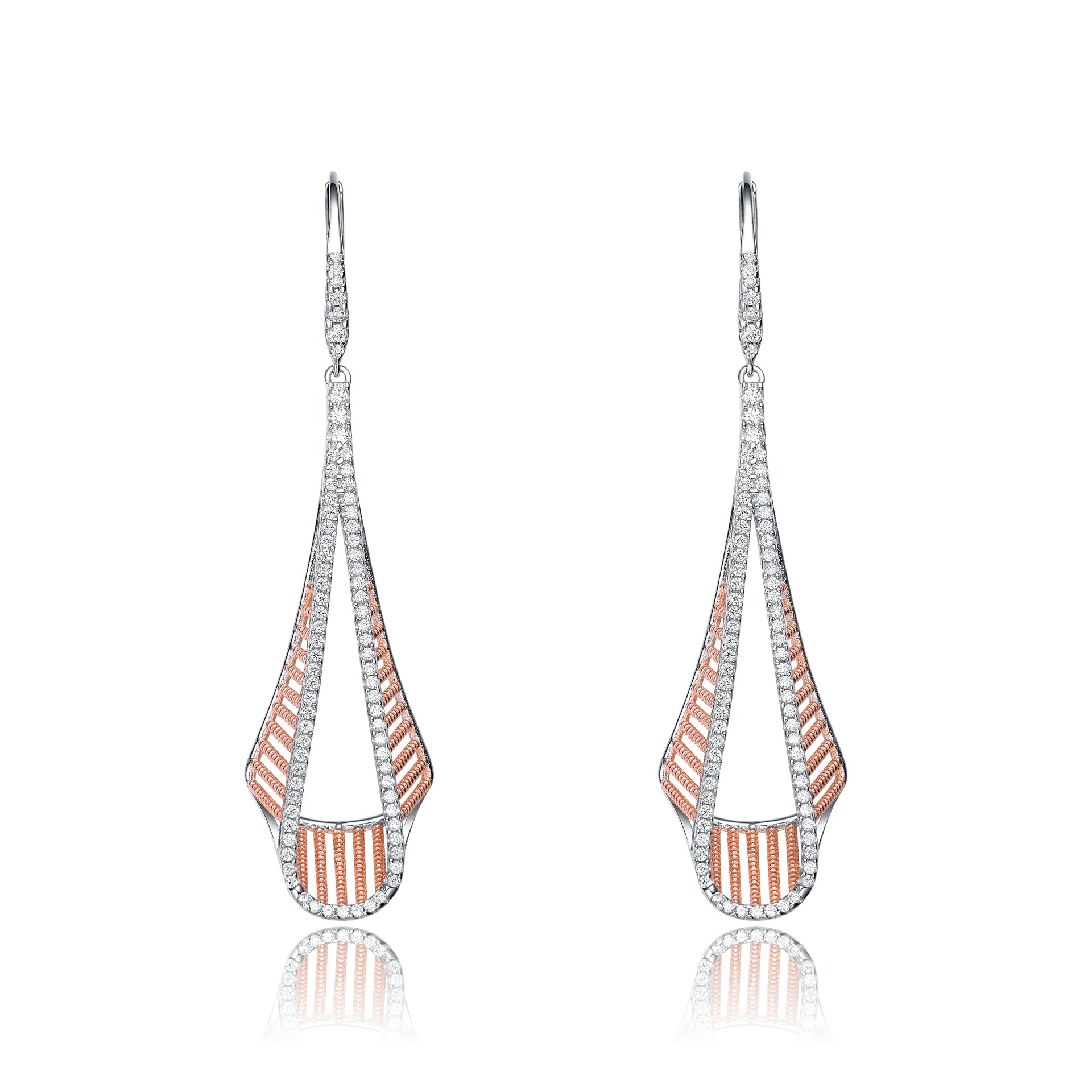 Sterling Silver Rose Gold Plated Cubic Zirconia Drop Earrings