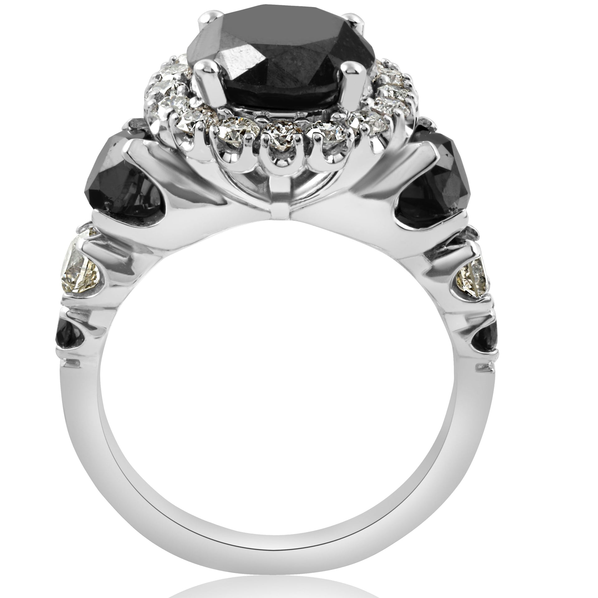 5ct Black & White Diamond Halo Engagement Ring 14k WHite Gold