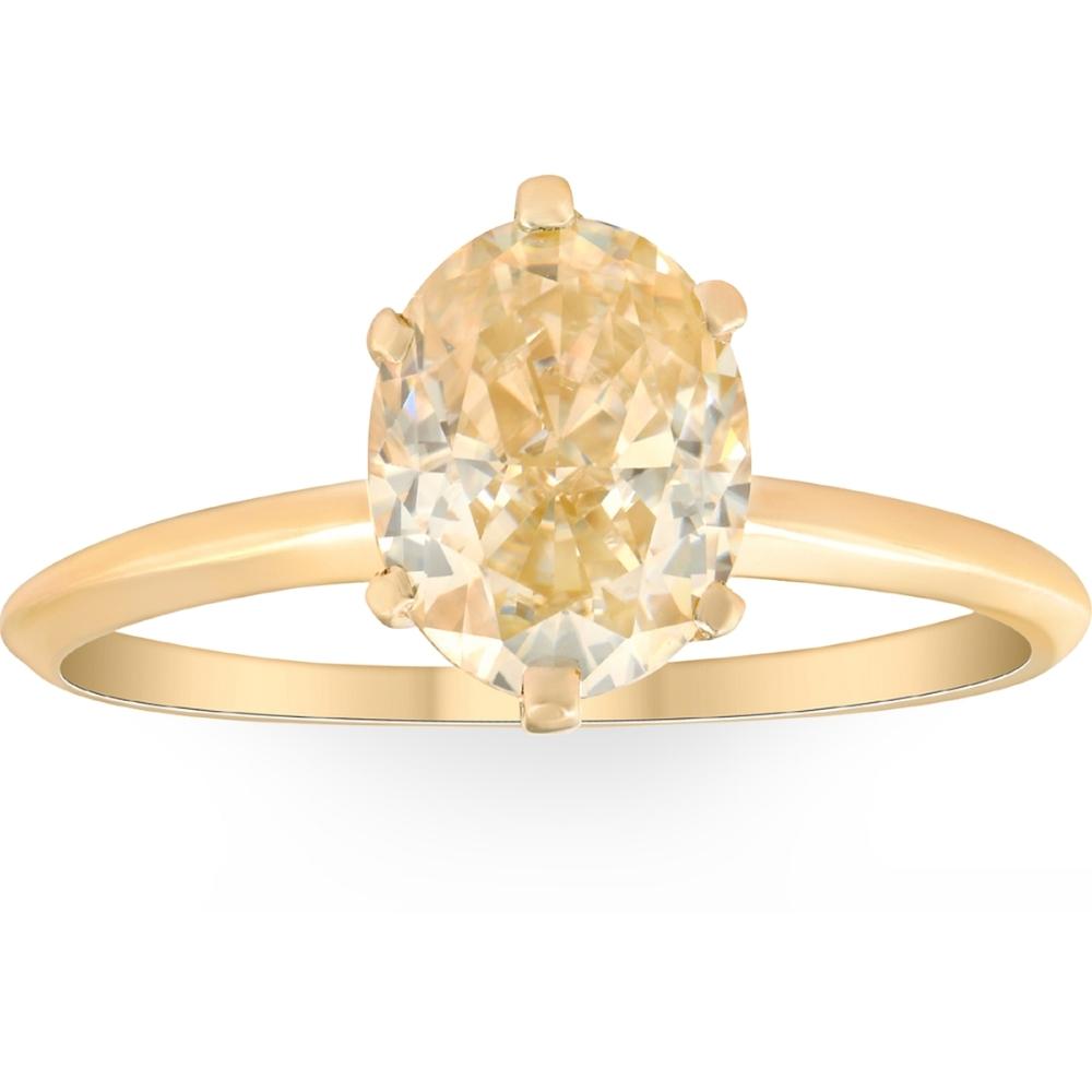 2 ct Fancy Yellow Oval Solitaire Moissanite Engagement Ring 14k Yellow Gold