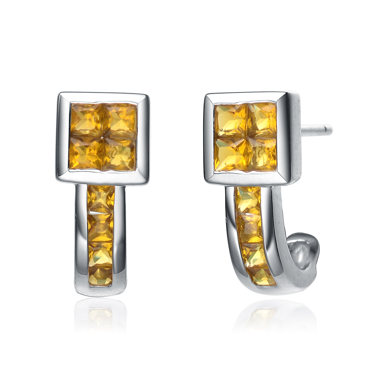 Sterling Silver Amber Cubic Zirconia Geometric Earrings