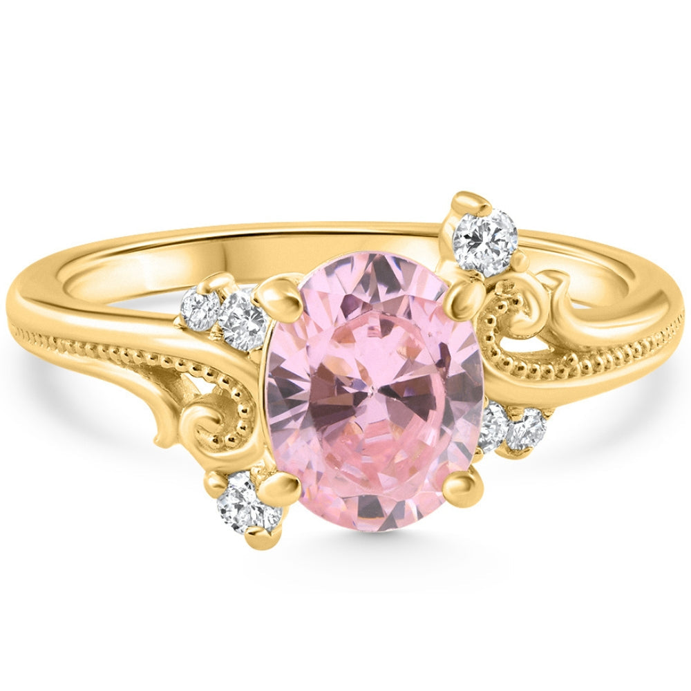 1 3/4ct Pink Topaz & Diamond Deco Ring Gold Lab Grown