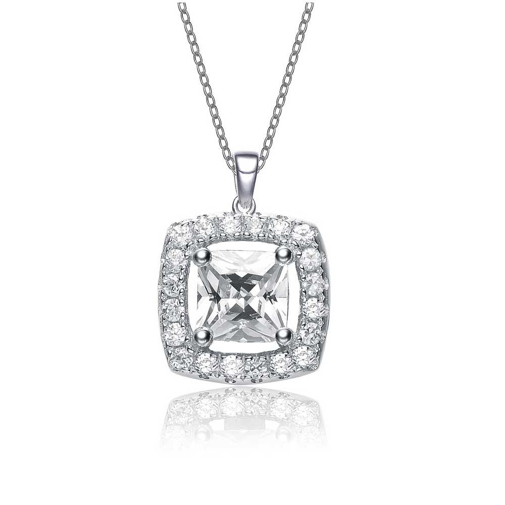 Gv Sterling Silver Cubic Zirconia Square Shape Necklace