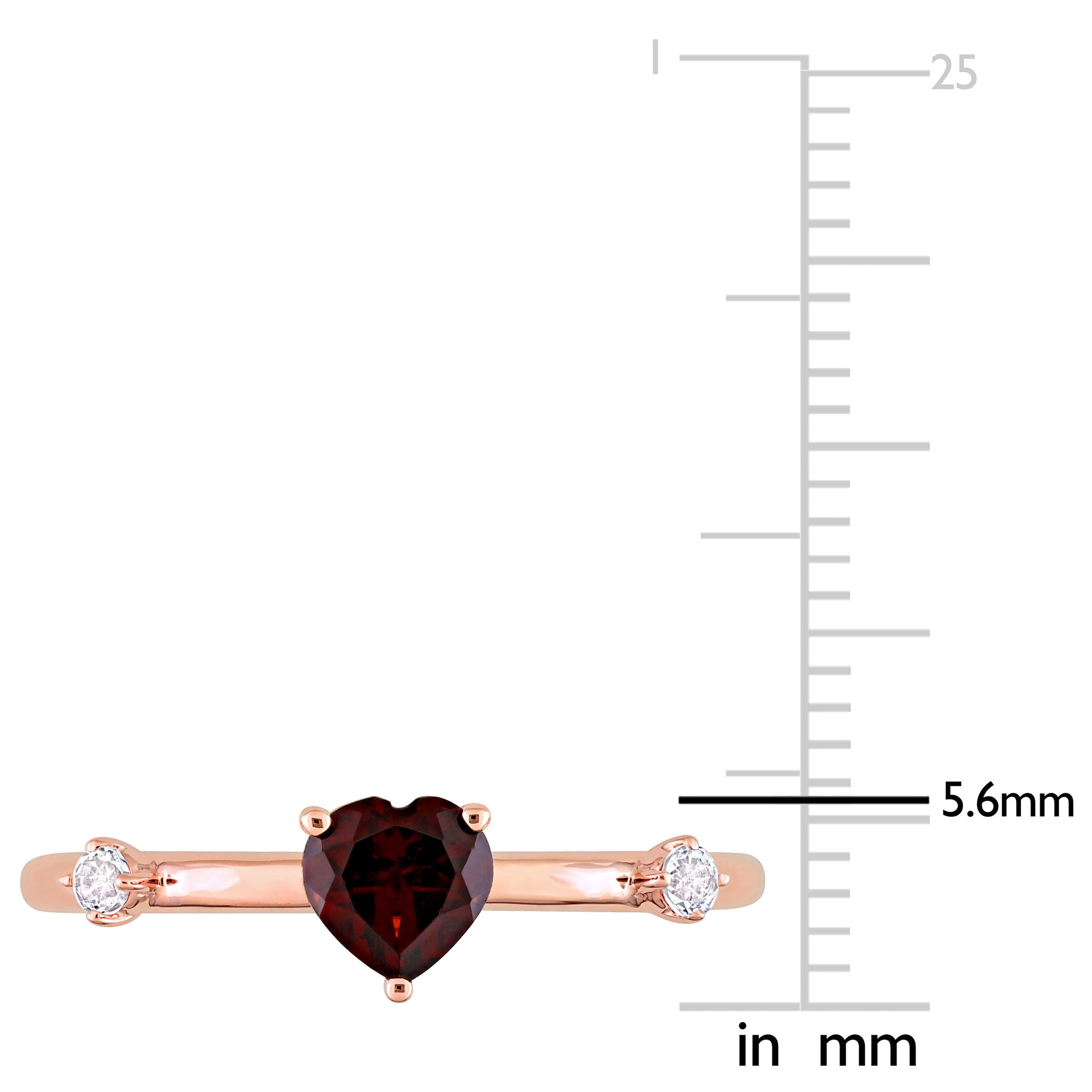 5/8 CT TGW Heart Garnet and White Topaz Stackable Ring in 10k Rose Gold