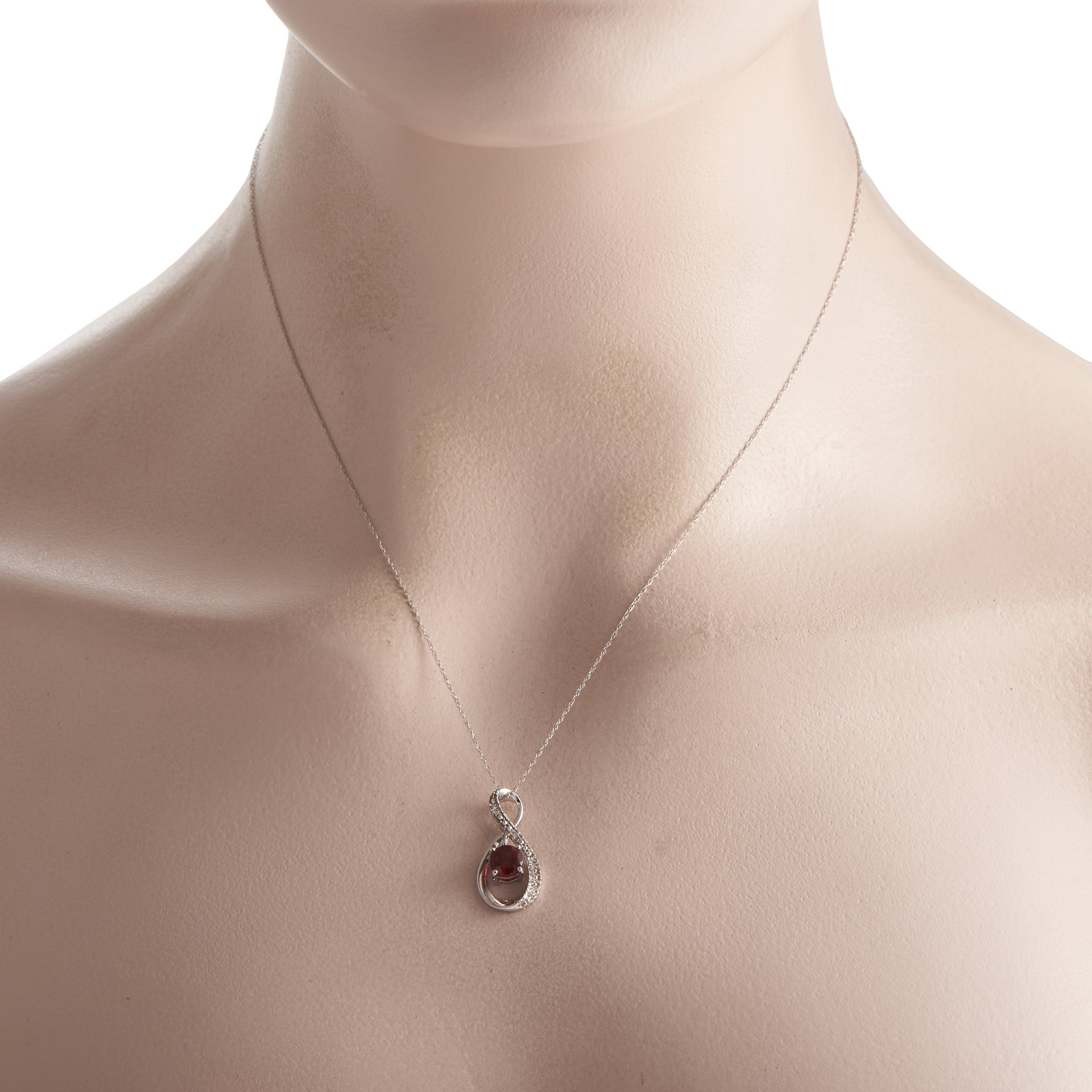 LB Exclusive 14K White Gold Diamond and 0.03ct Garnet Pendant Necklace PD4-15537WGA