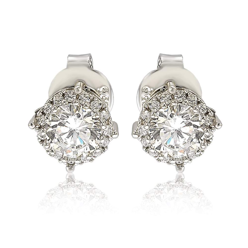 Suzy Levian Sterling Silver White Cubic Zirconia Round Stud Earrings