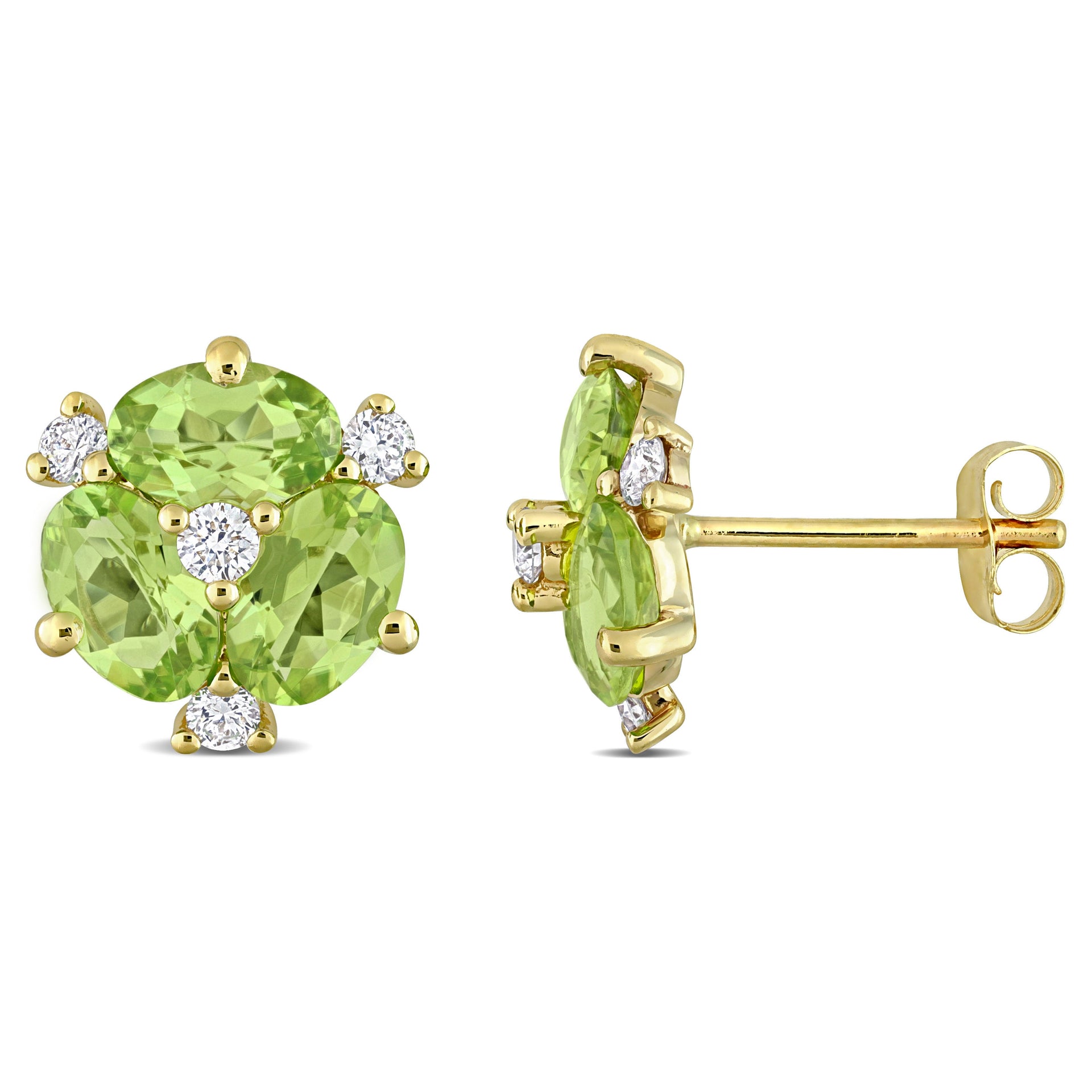 Mimi & Max 2 4/5ct TGW Peridot and 1/4ct TDW Diamond Oval Stud Earrings in 14k Yellow Gold