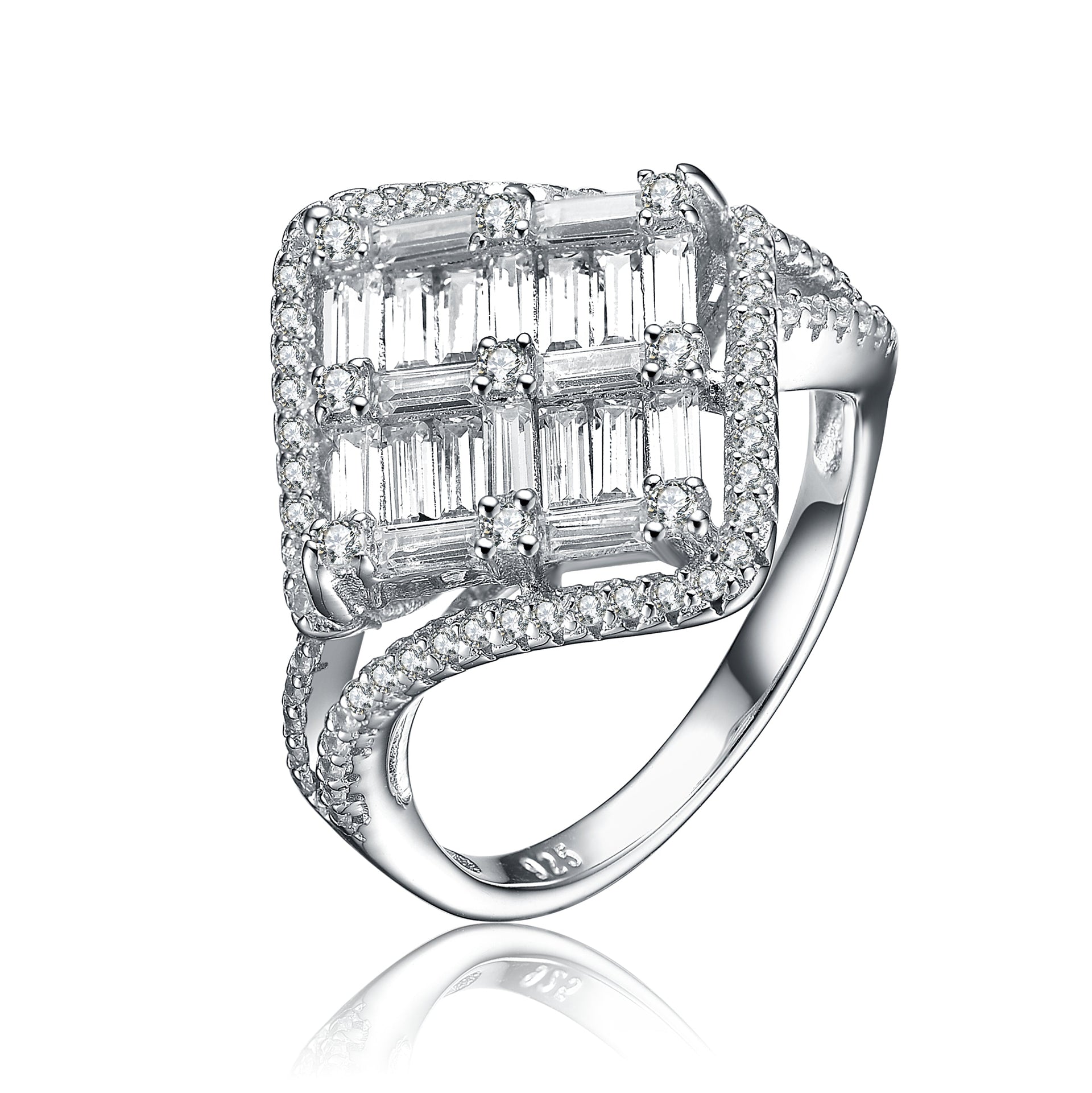 Sterling Silver Cubic Zirconia Cluster Engagement Ring