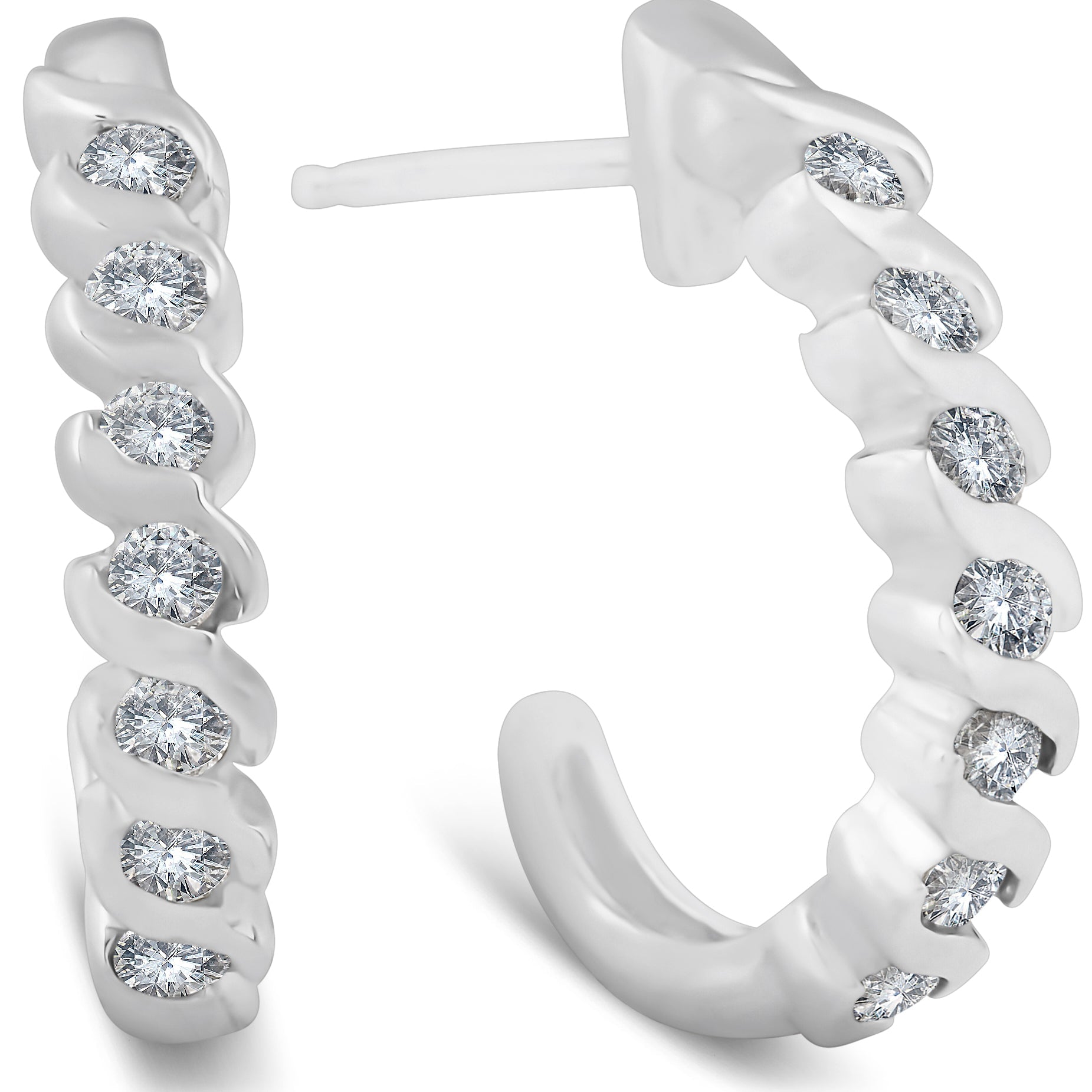3/8 ct Diamond Hoop Earrings 14K White Gold