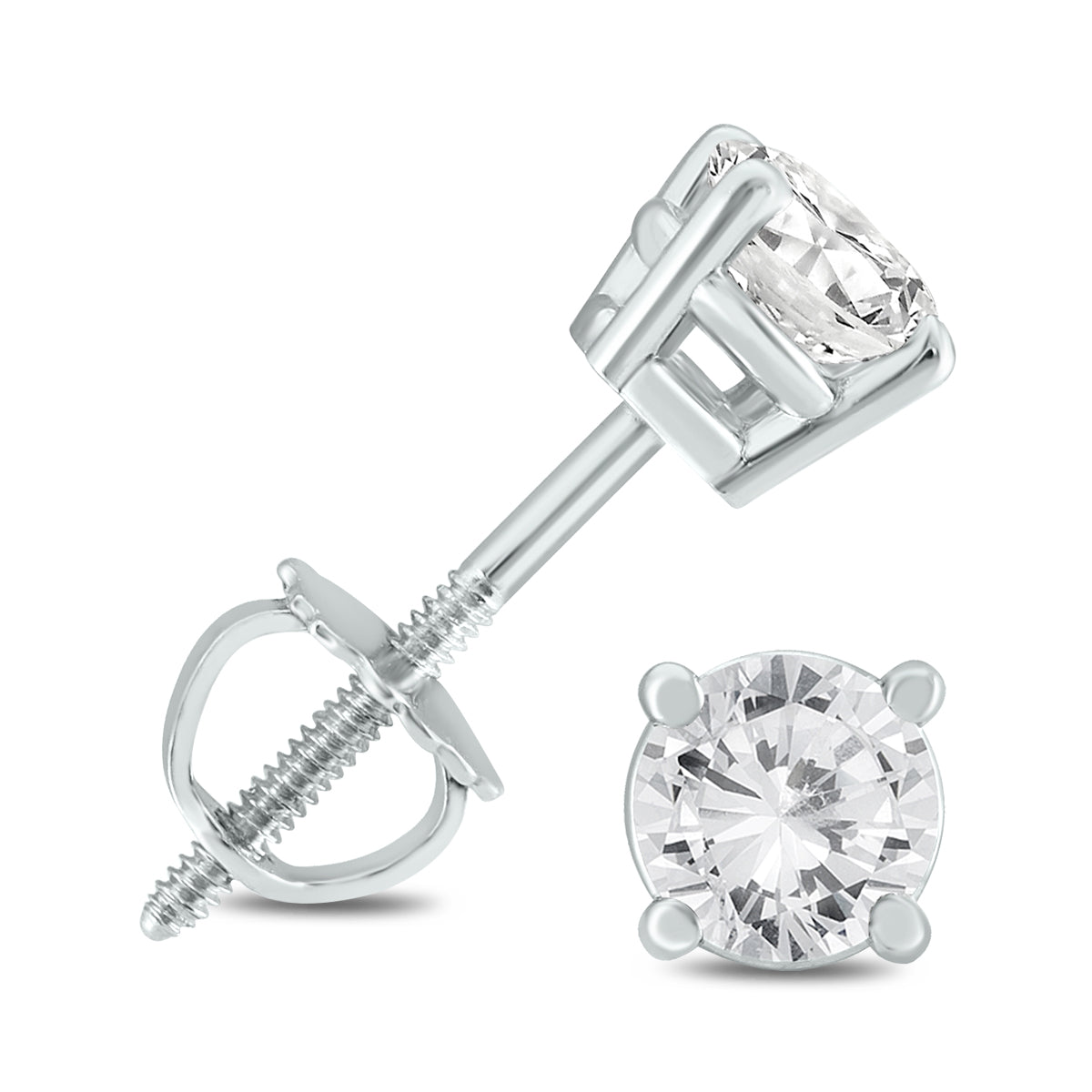 3/4 Carat TW Ags Certified Round Diamond Solitaire Stud Earrings In 14K White Gold